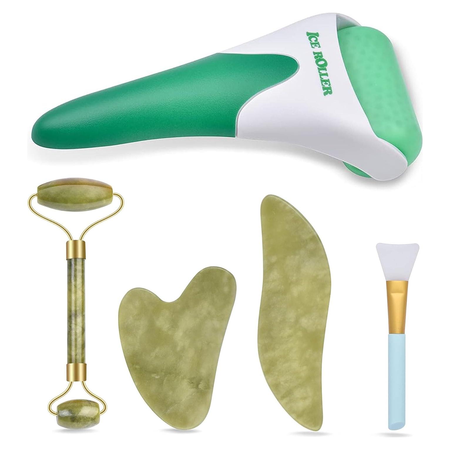 Charmonic Kit 6 en 1 Rodillo de Hielo y Jade Masaje Facial