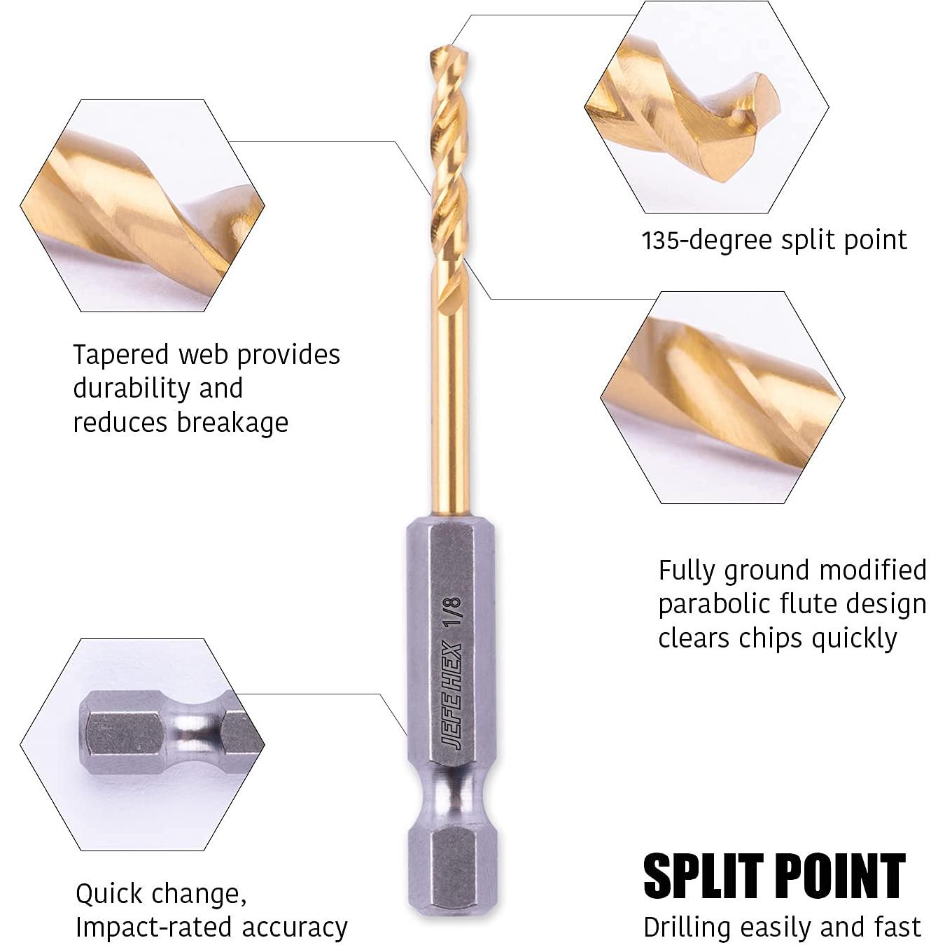 Brocas HSS de Titanio 1.59mm Hexagonal 12 PCS Jefe Hex