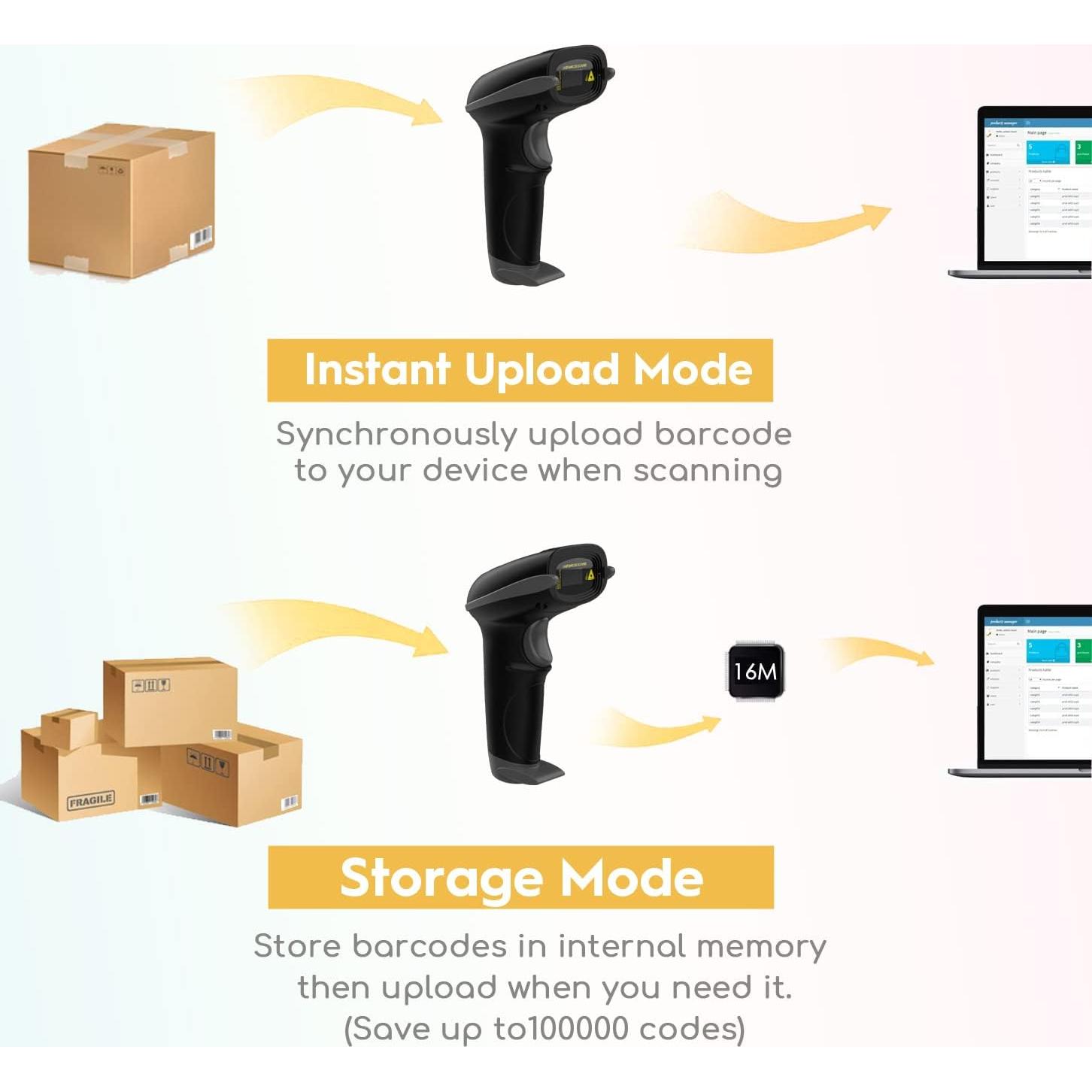 Escáner de Código de Barras Inalámbrico NADAMOO 100m USB