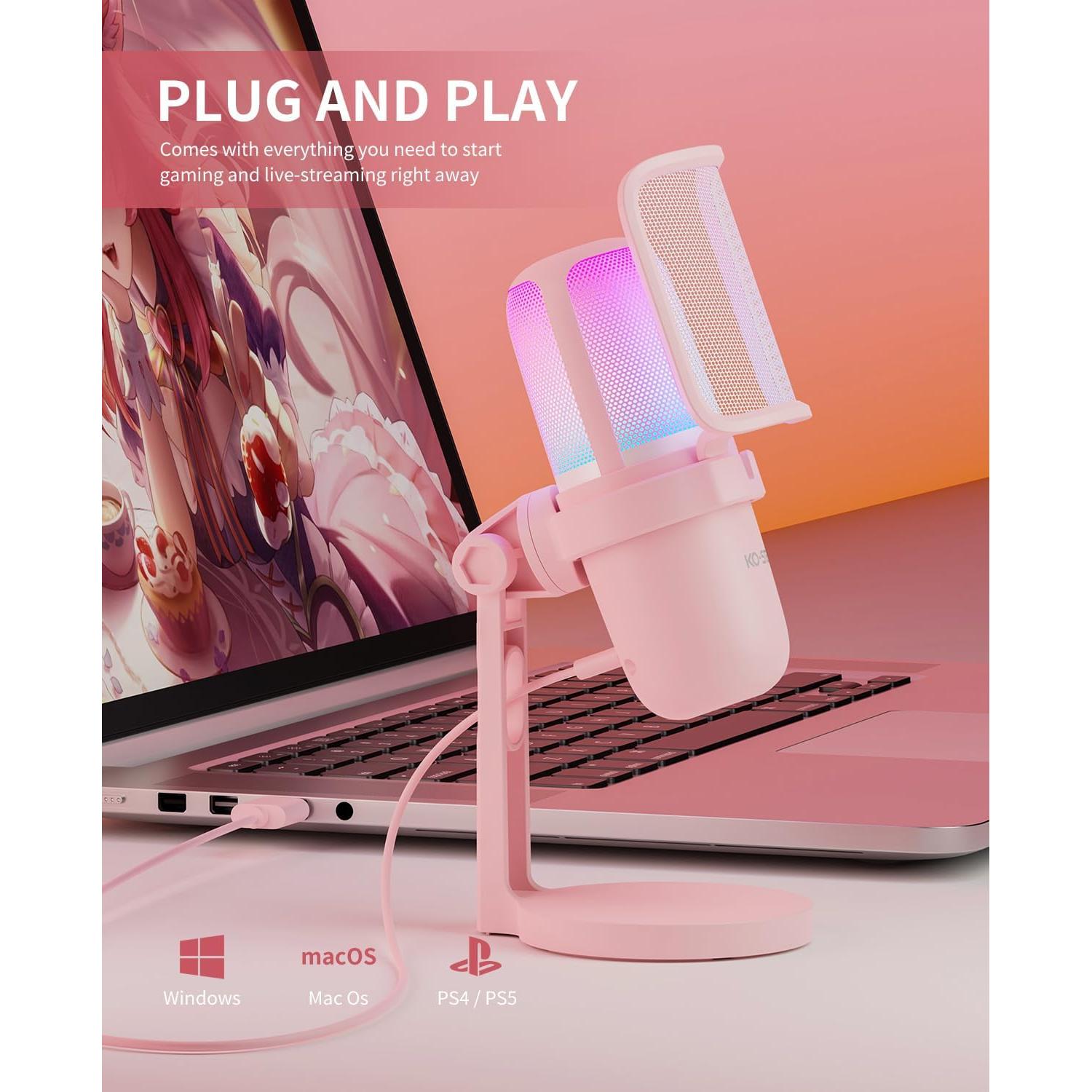 Micrófono USB Rosa KO-STAR M-630S con RGB y Filtro Antipop