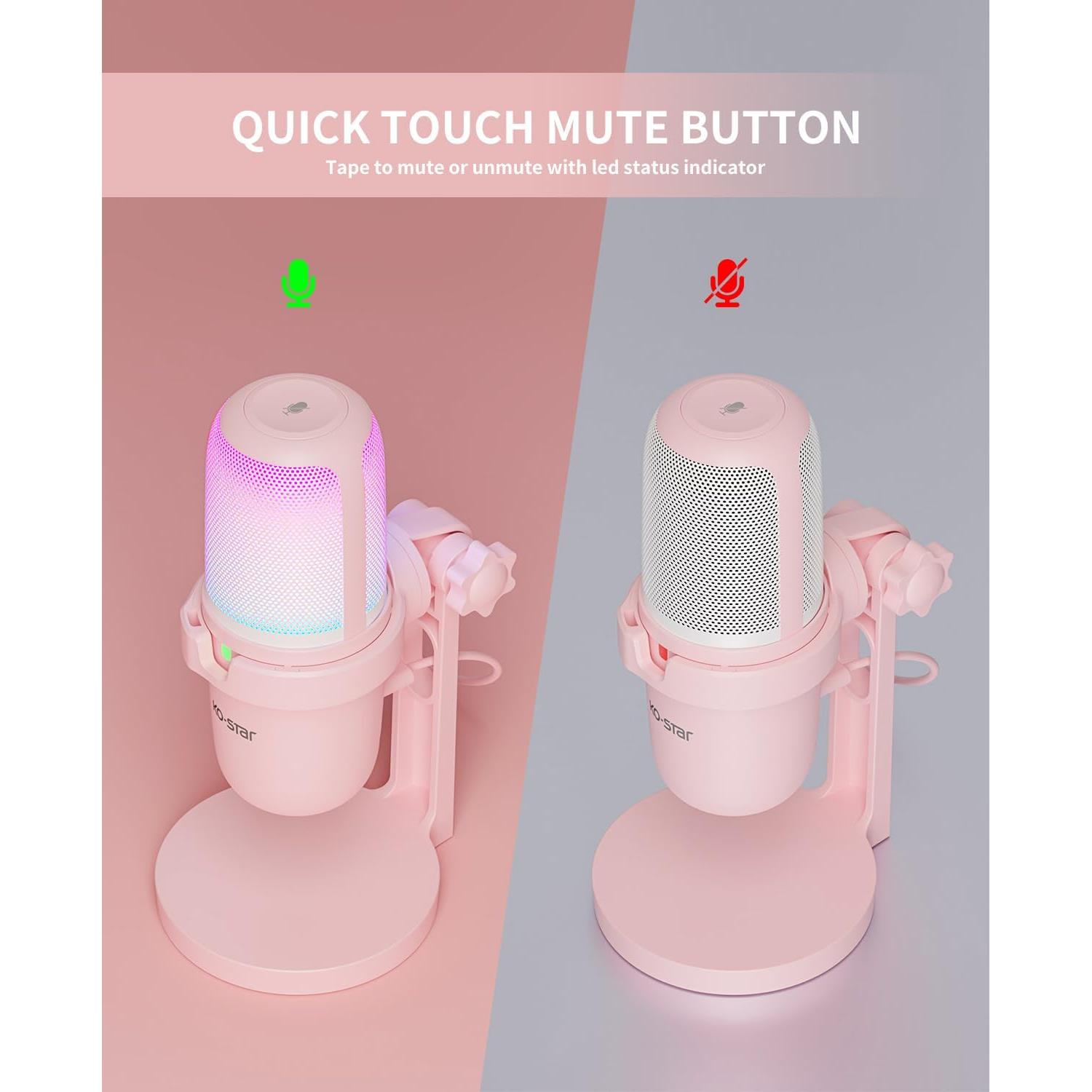 Micrófono USB Rosa KO-STAR M-630S con RGB y Filtro Antipop