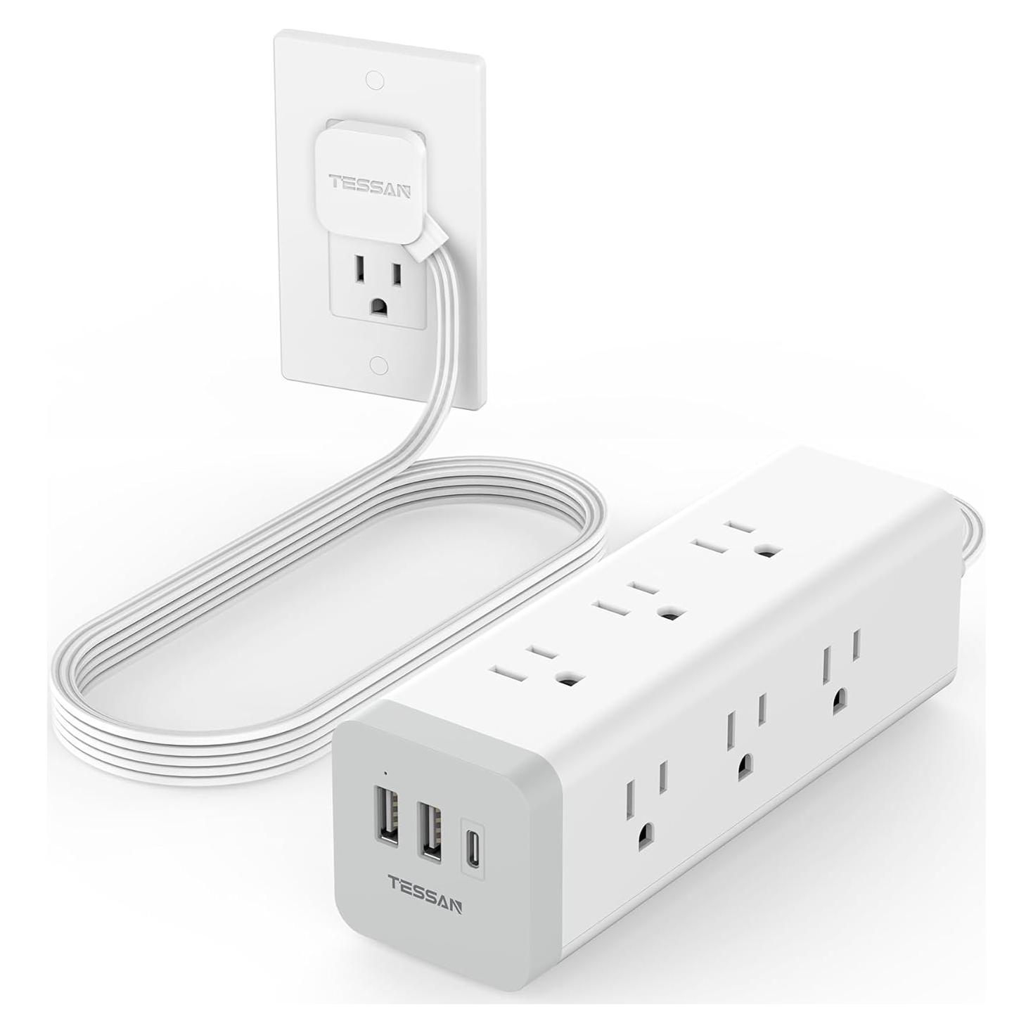Regleta TESSAN 6 Pies 9 Salidas 3 USB Carga 1050J