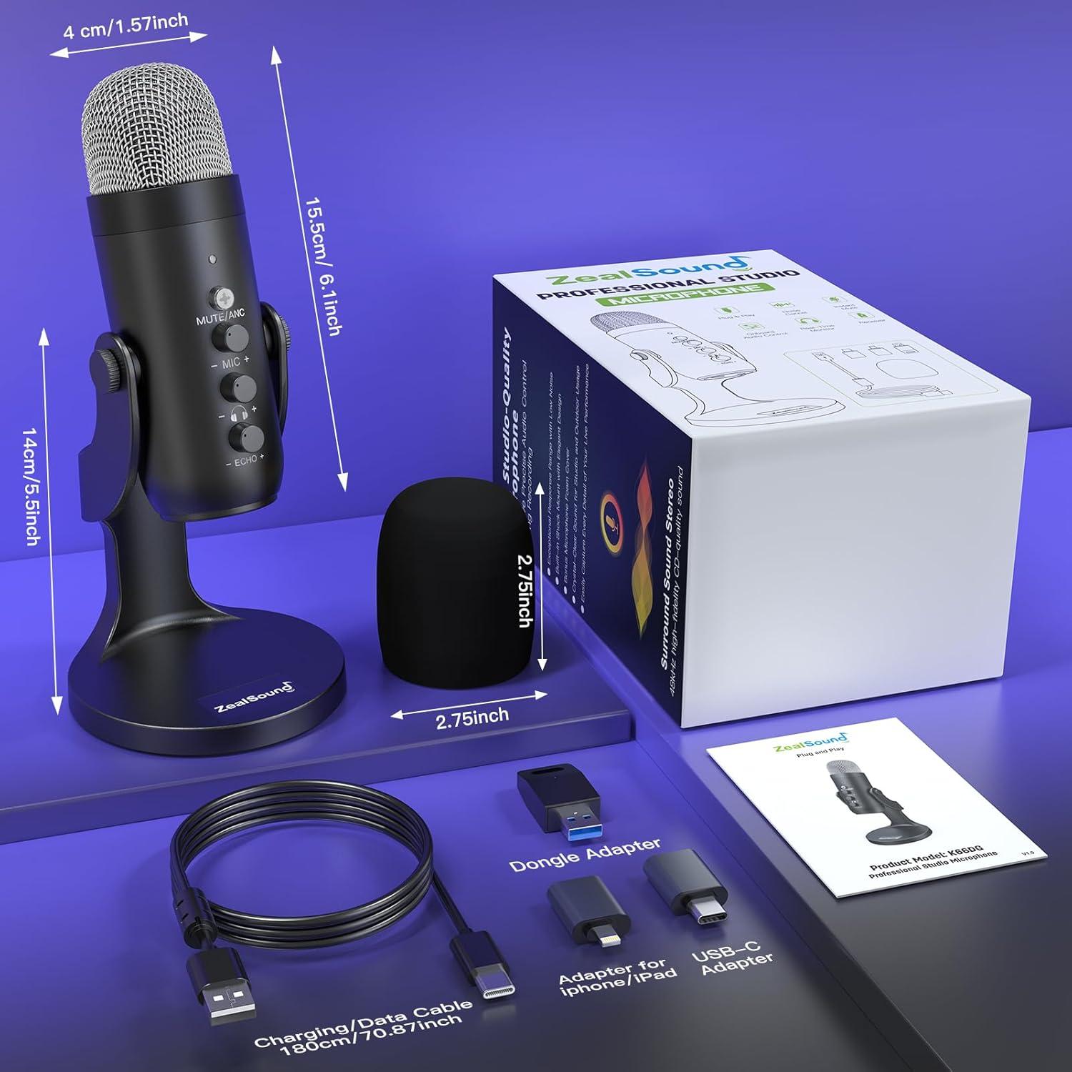 Micrófono Inalámbrico ZealSound K66 USB para Podcast y Juegos