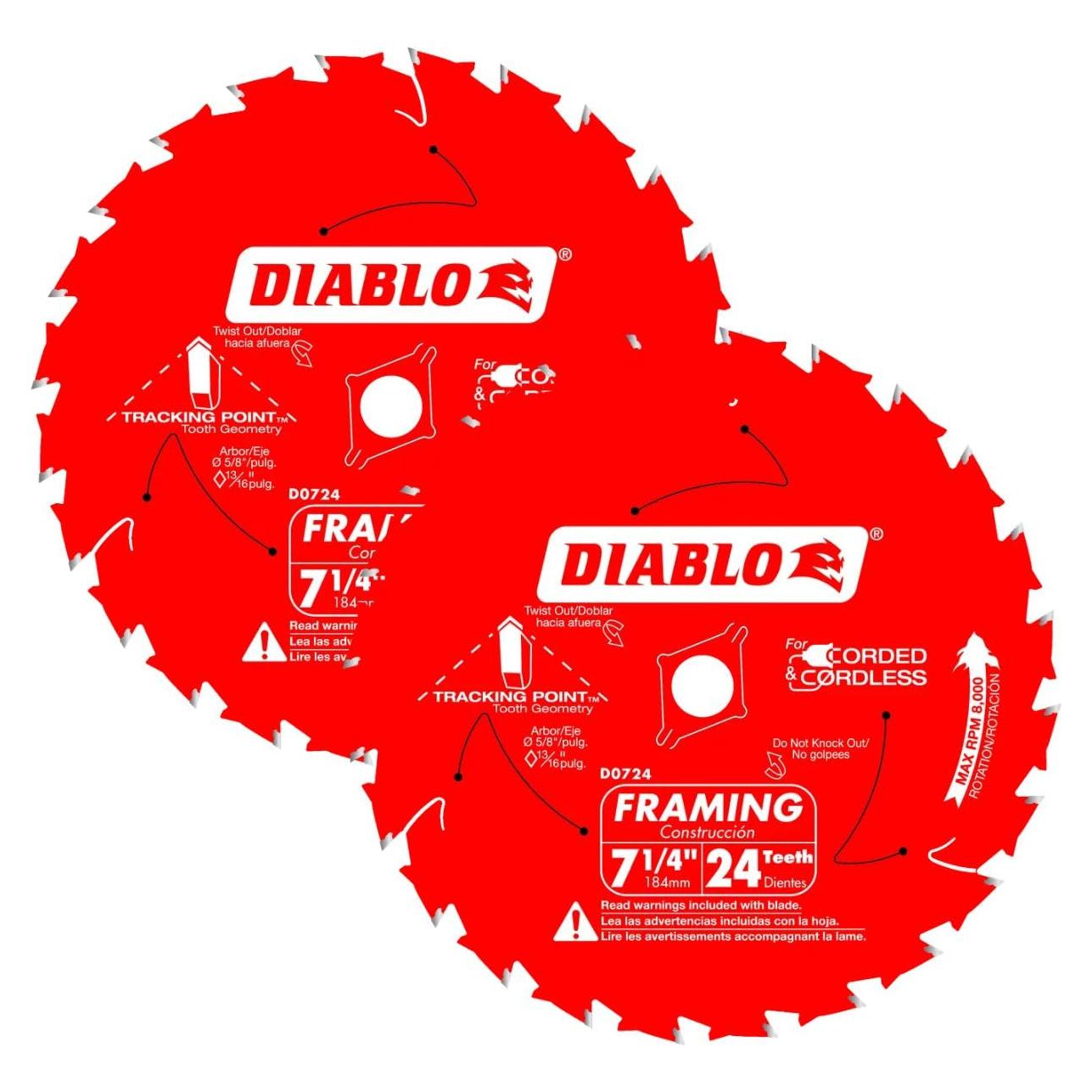 Sierra de Madera Diablo D0724A 185mm 24 Dientes Paquete de 2