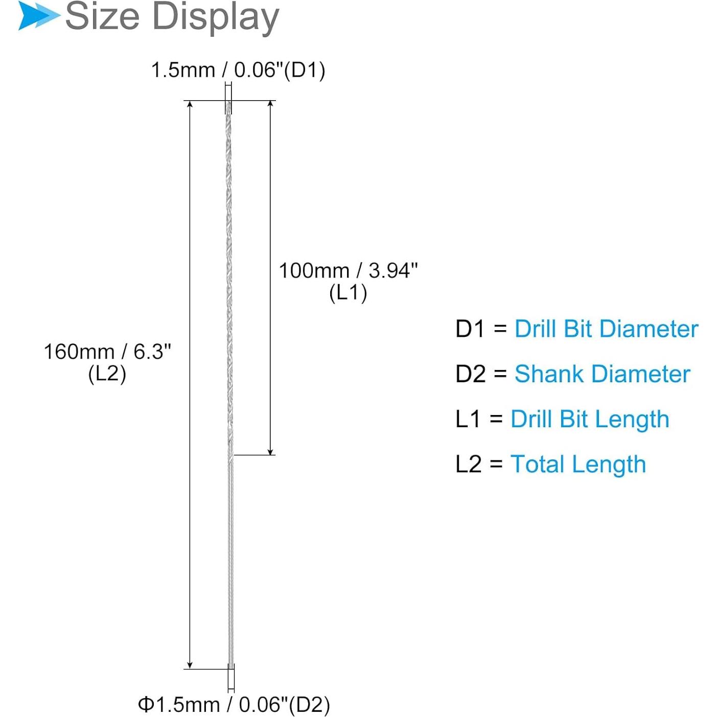 Brocas de Taladro Twist 1.5mm x 160mm Acero HSS - 4 Piezas
