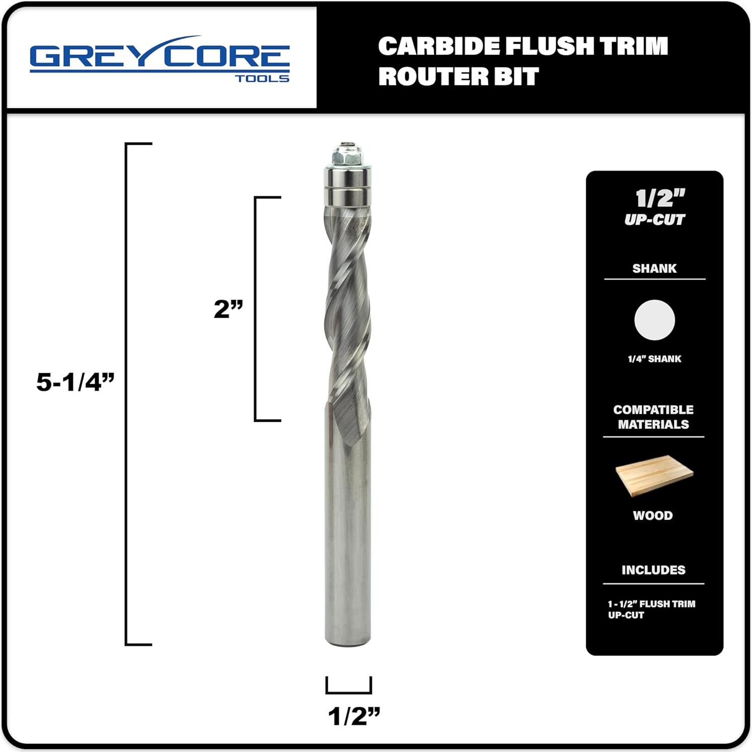 Fresa de Enrasado Espiral Greycore 1/2" x 7.62 cm Carburo