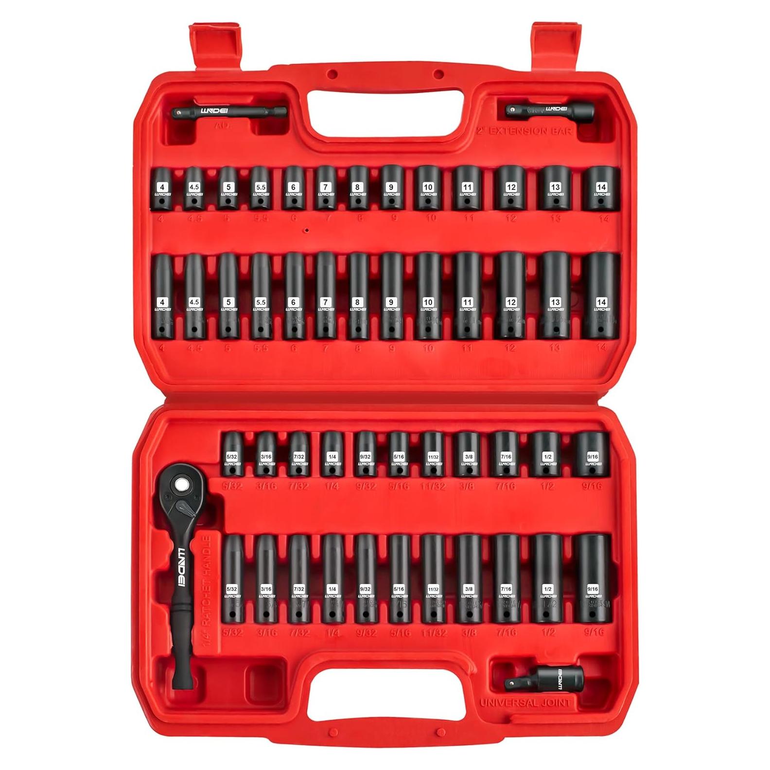 Juego de Enchufes de Impacto 1/4" LLNDEI 52 Piezas CR-V