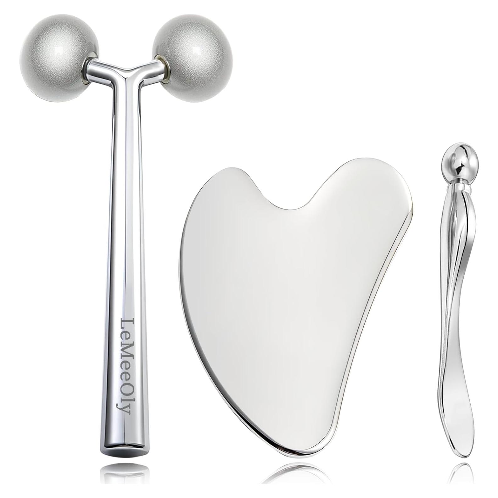 Set de 2 Herramientas Gua Sha Facial LeMeeOly Acero Inoxidable
