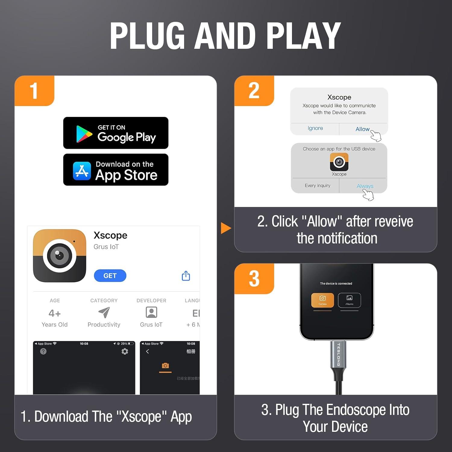 Cámara Endoscópica USB-C Teslong 3m con 8 Luces LED