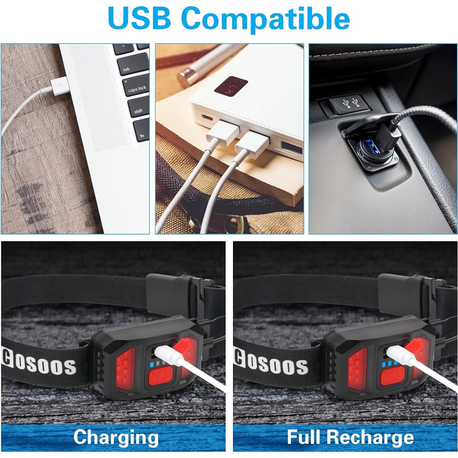 Linterna Frontal LED COSOOS Recargable 500 Lúmenes Ajustable