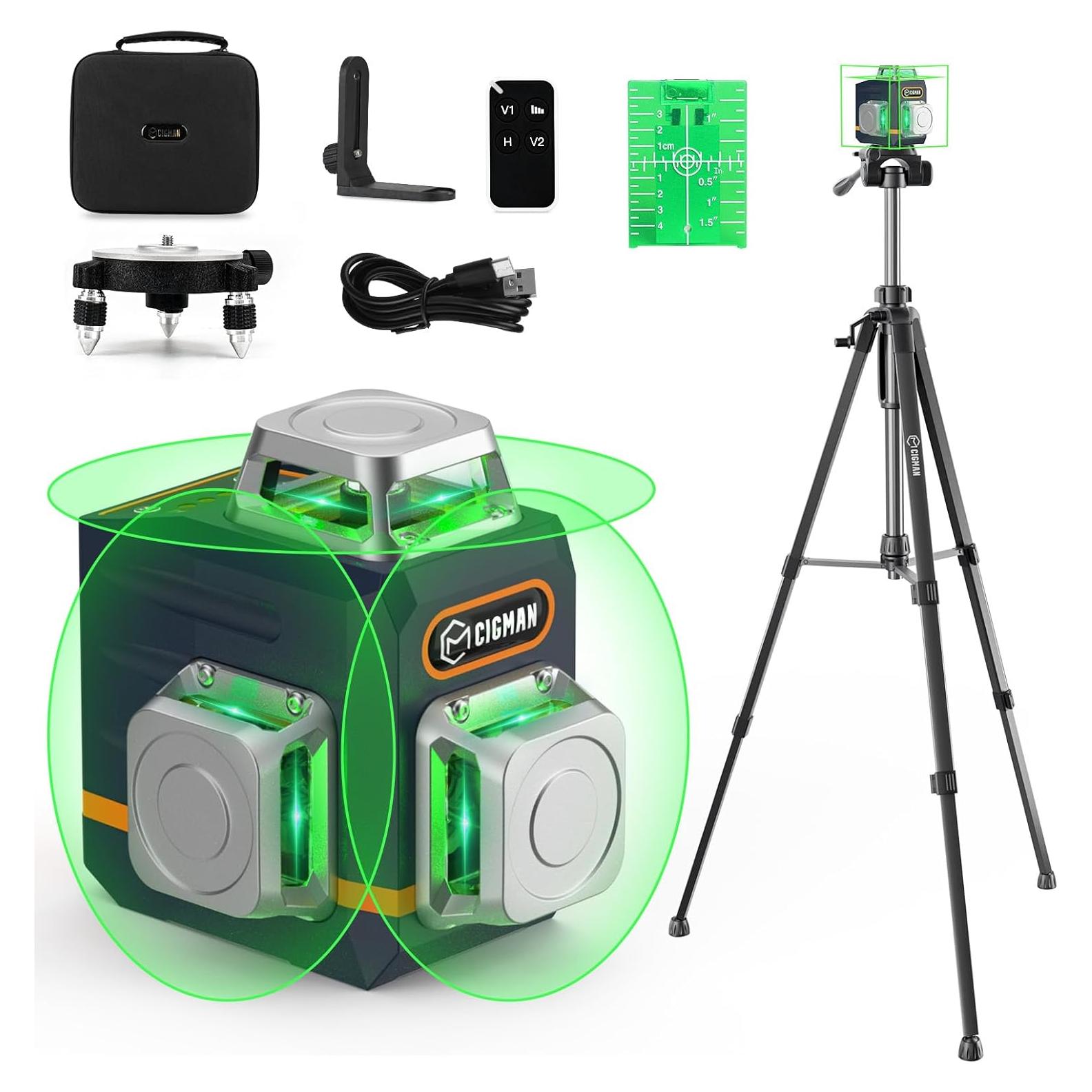 Nivel Láser 3D CIGMAN con Trípode y Control Remoto Verde