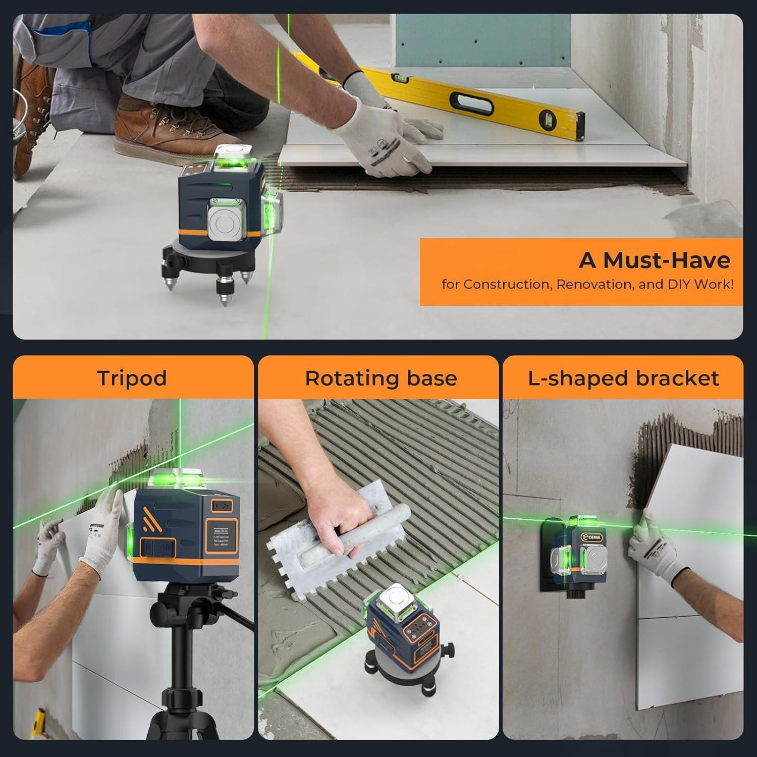 Nivel Láser 3D CIGMAN con Trípode y Control Remoto Verde