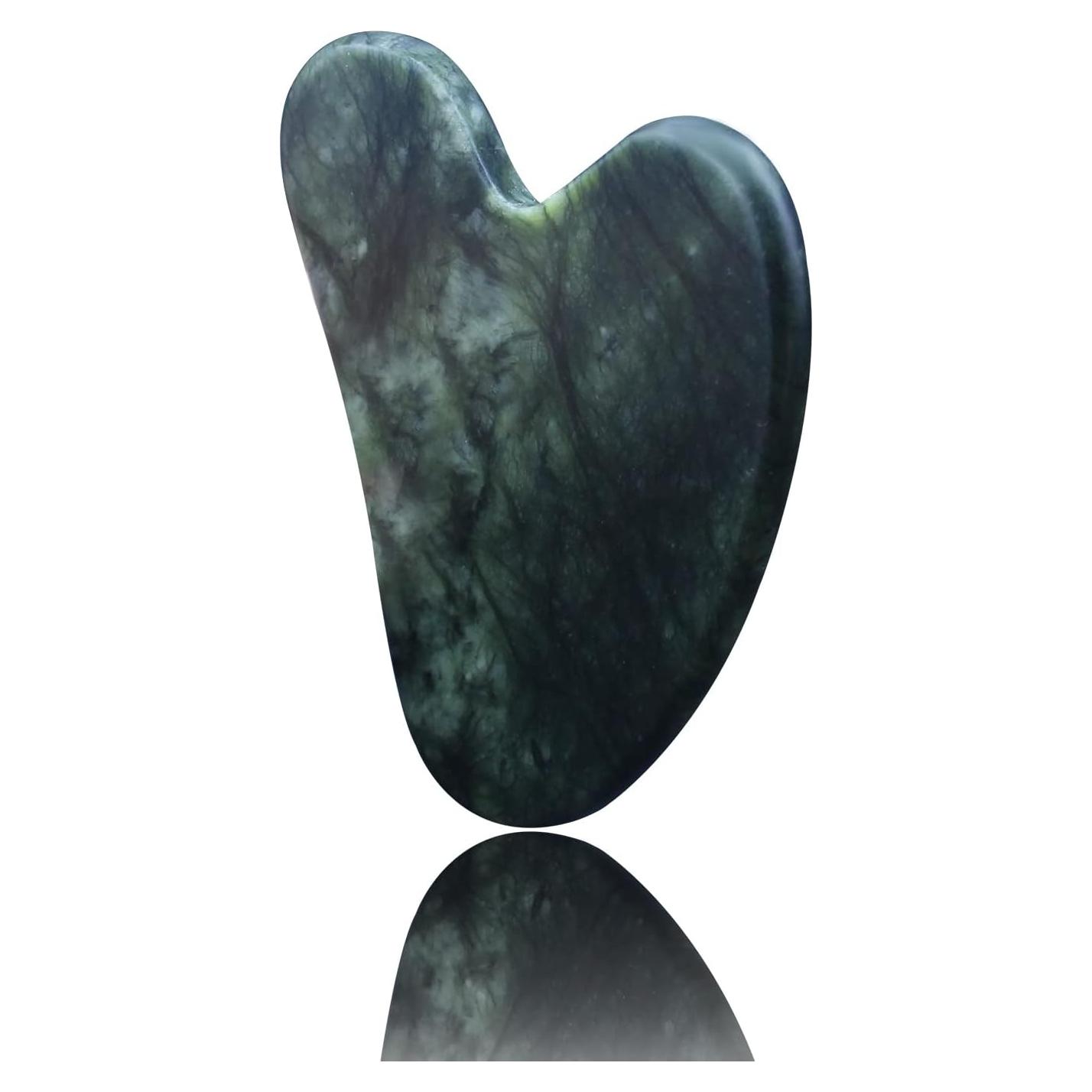 Gua Sha OXT de Jade Natural Verde Oscuro para Facial y Cuerpo