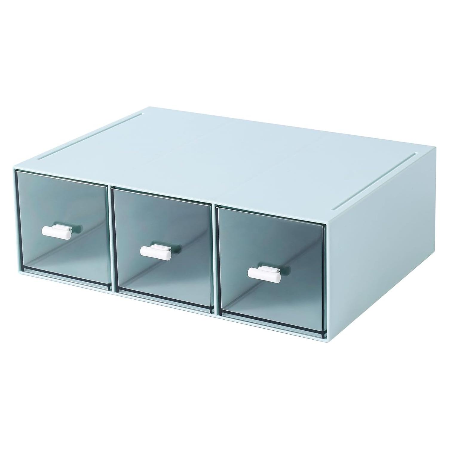 Organizador de Plástico 3 Cajones MILULUGO - Azul para Cosméticos