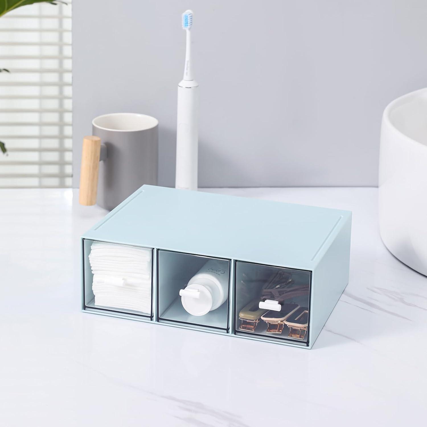 Organizador de Plástico 3 Cajones MILULUGO - Azul para Cosméticos