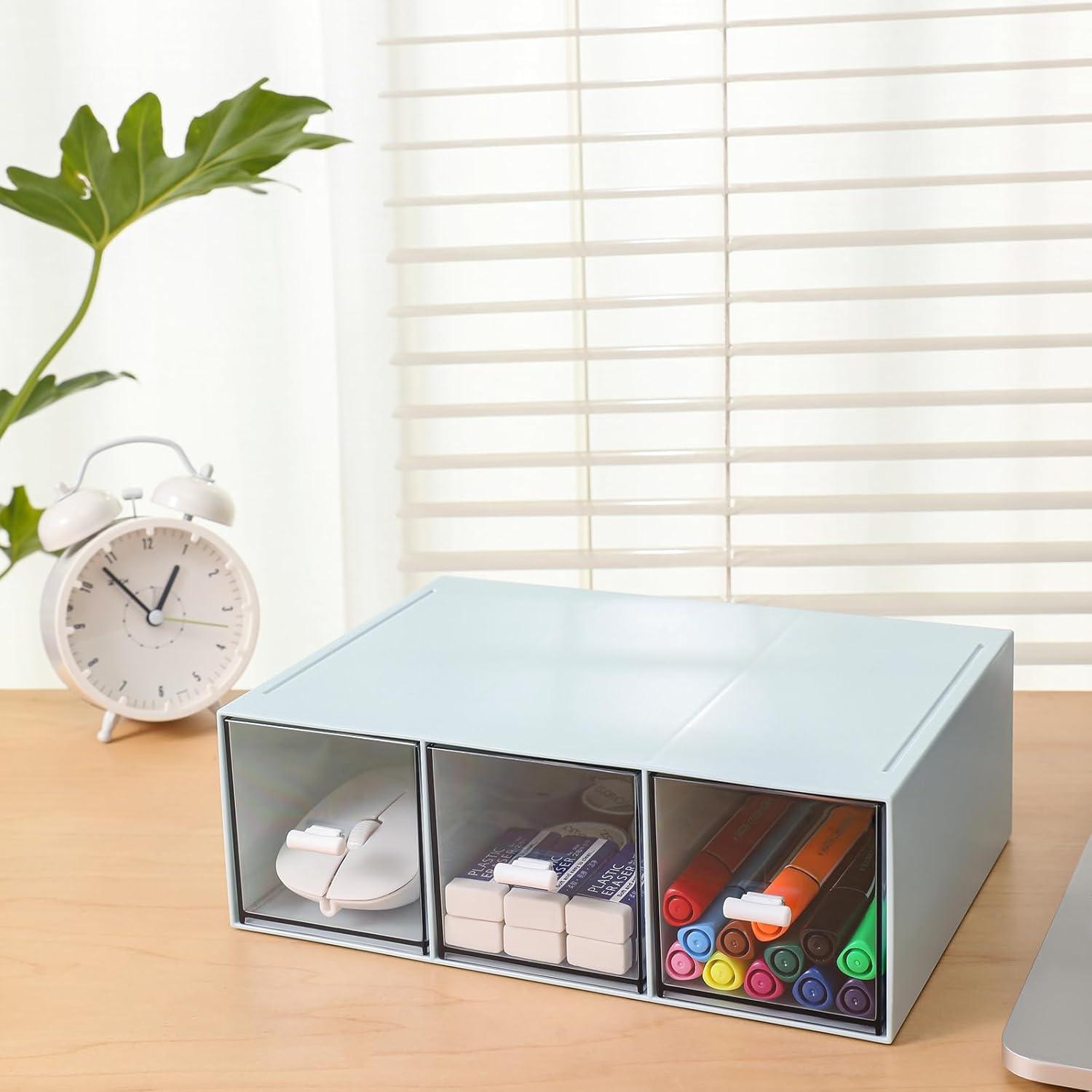 Organizador de Plástico 3 Cajones MILULUGO - Azul para Cosméticos