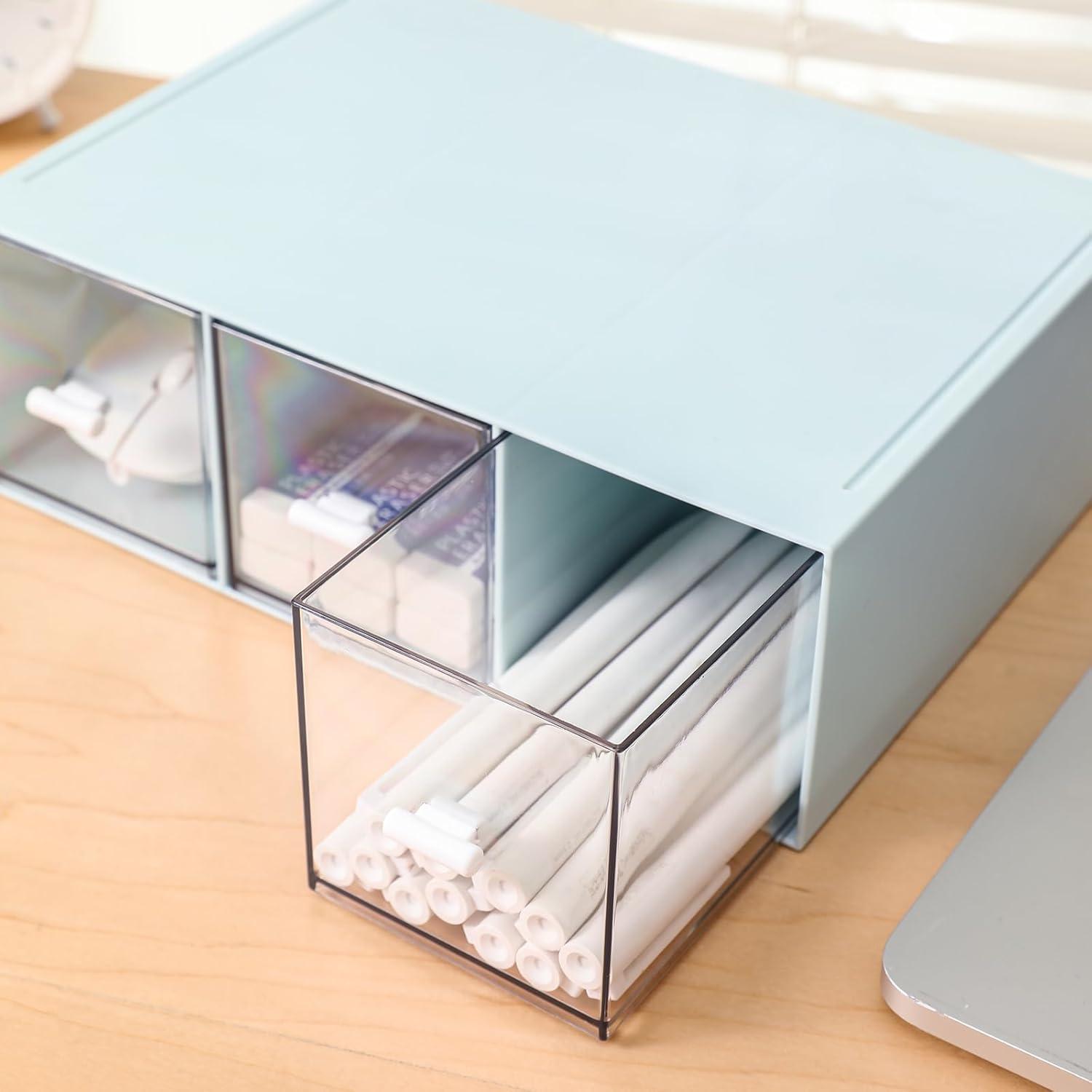 Organizador de Plástico 3 Cajones MILULUGO - Azul para Cosméticos