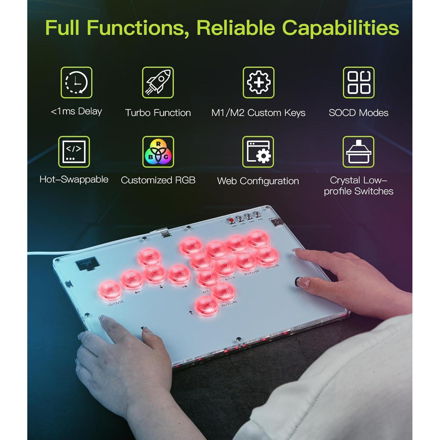 Controlador Arcade TiMOVO A16 Turbo RGB 16 Botones para PC/Switch/PS4