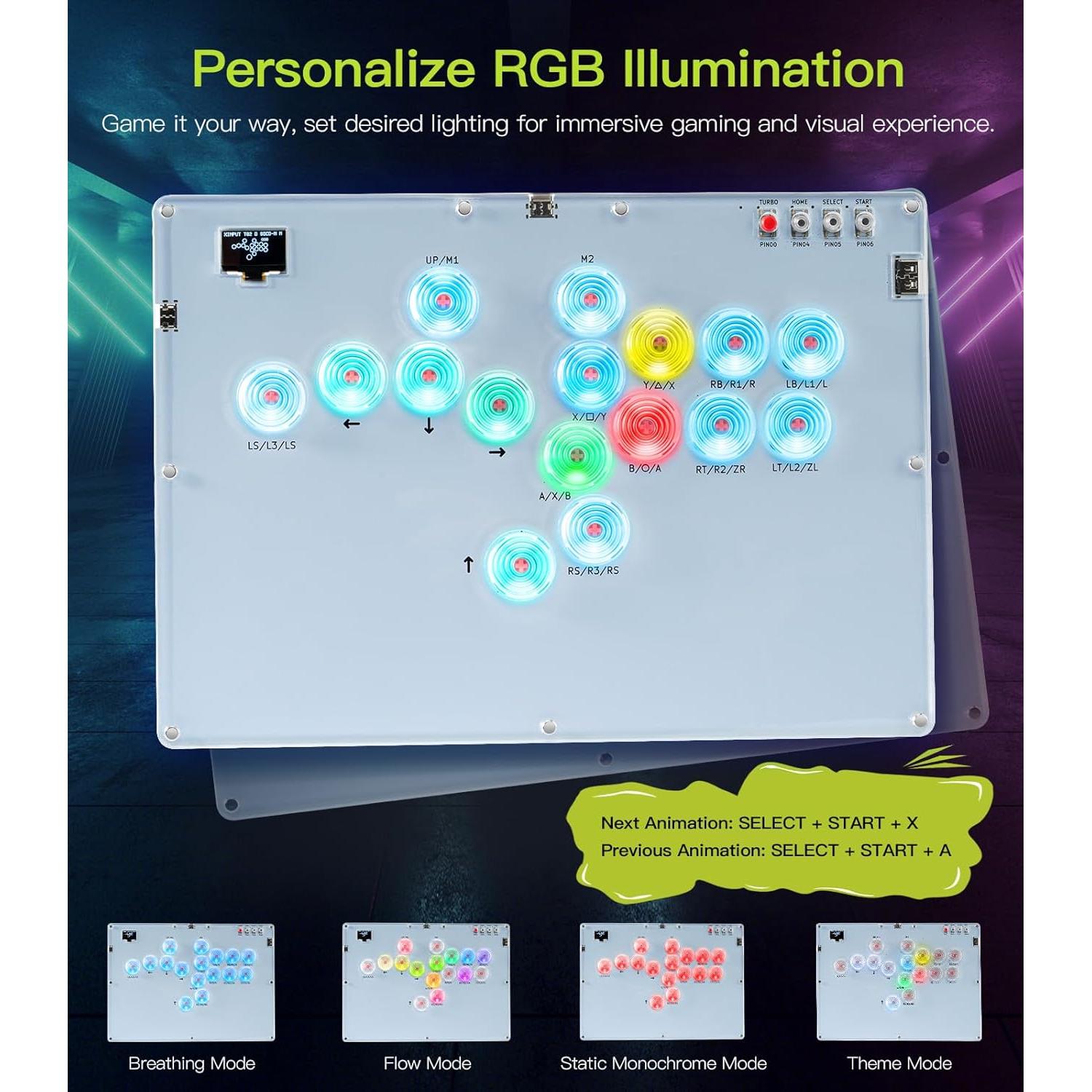 Controlador Arcade TiMOVO A16 Turbo RGB 16 Botones para PC/Switch/PS4