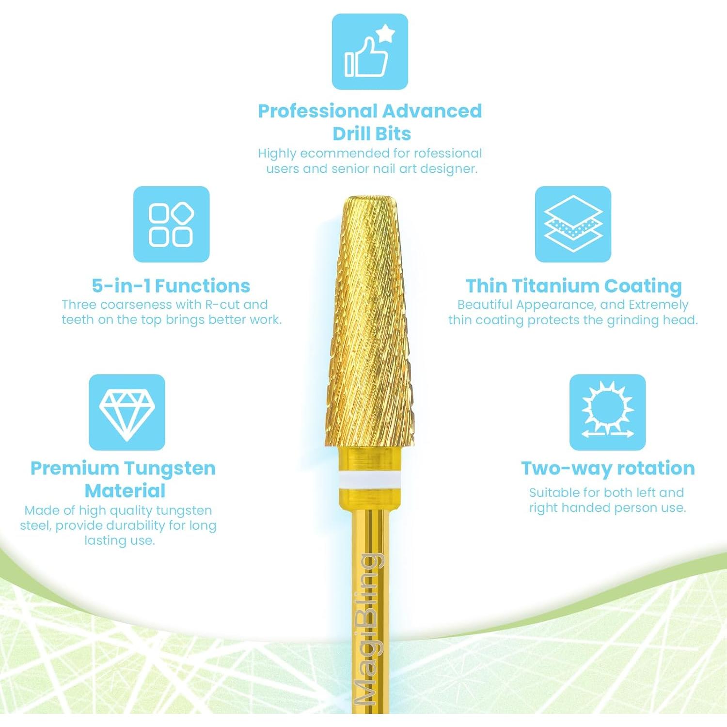 Broca de Uñas 5 en 1 MagiBling Dorada Carburo Tungsteno