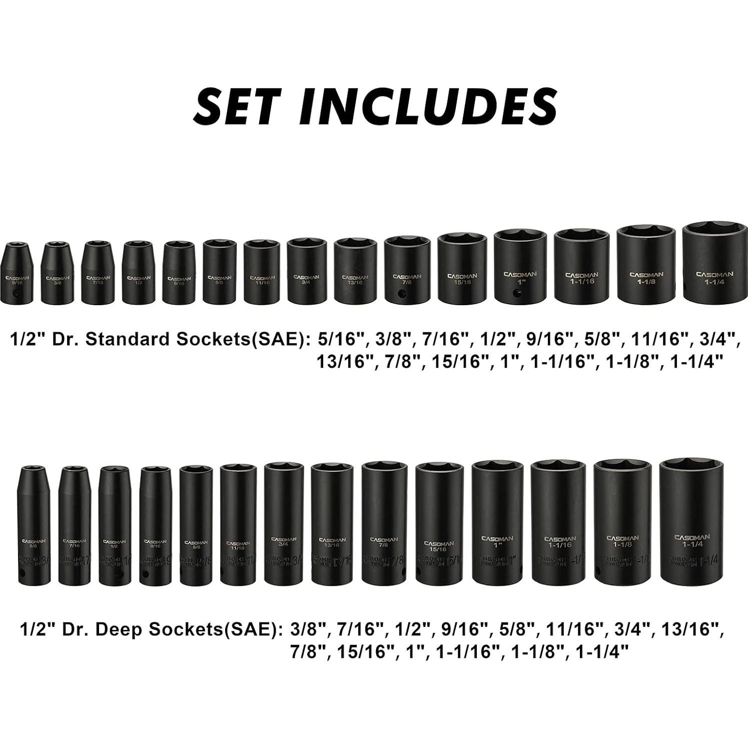 Juego Maestro de 70 Piezas Enchufes de Impacto 1/2" CASOMAN