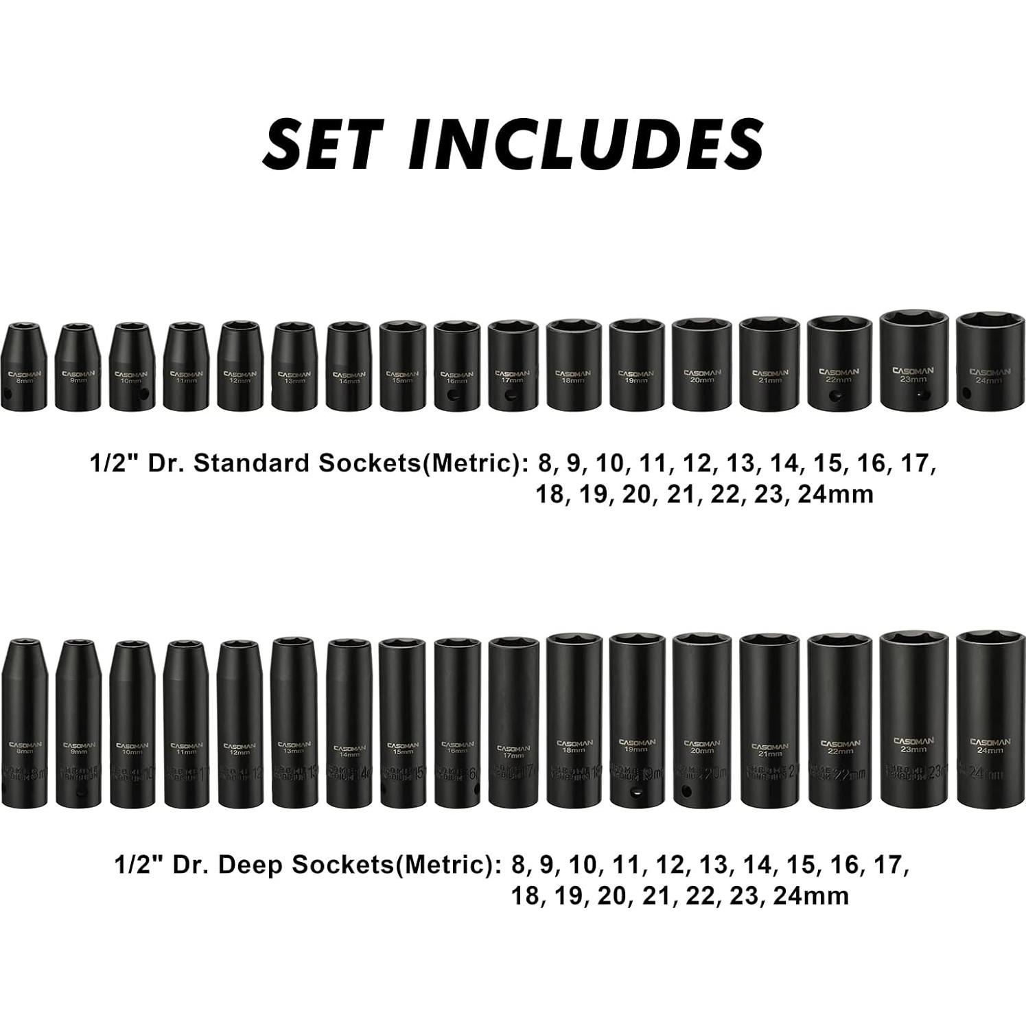 Juego Maestro de 70 Piezas Enchufes de Impacto 1/2" CASOMAN