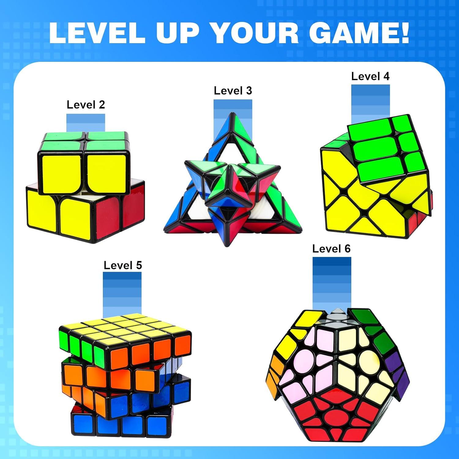 Juego de 5 Cubos Mágicos Qiyi 2x2 3x3 4x4 y Pirámide