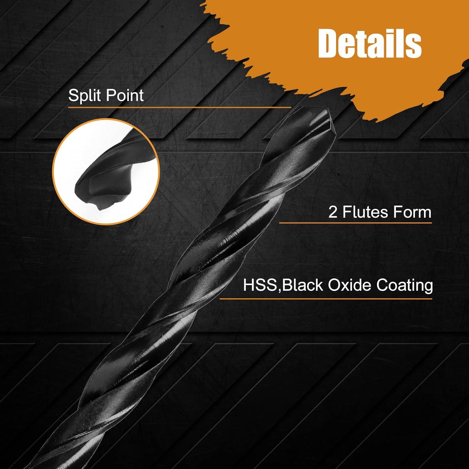 COMOWARE Twist Drill Bit Set- HSS Wood Drill Bit Sets, General Purpose, Black Oxide for Wood Plastic Alloys 10 Pcs