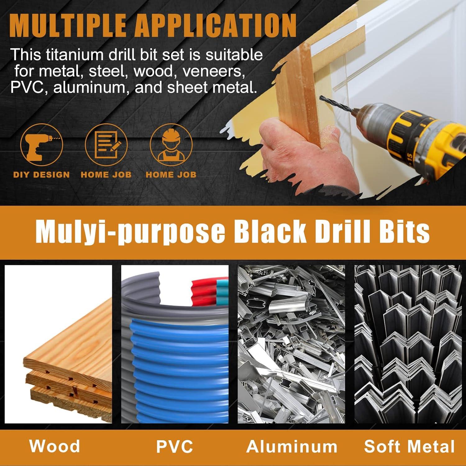 COMOWARE Twist Drill Bit Set- HSS Wood Drill Bit Sets, General Purpose, Black Oxide for Wood Plastic Alloys 10 Pcs