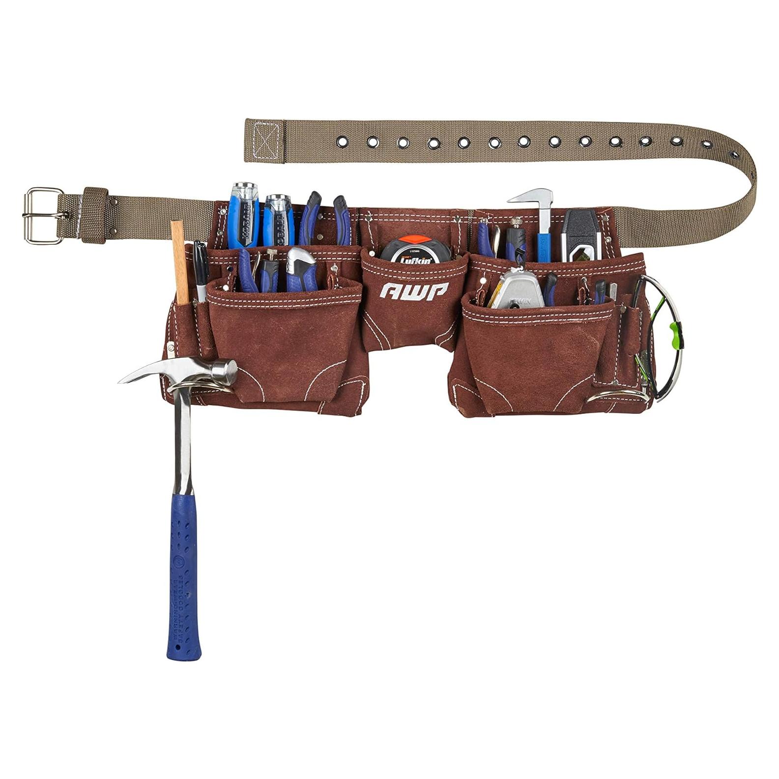 Delantal de Herramientas AWP Cuero Suede 11 Bolsillos Marrón