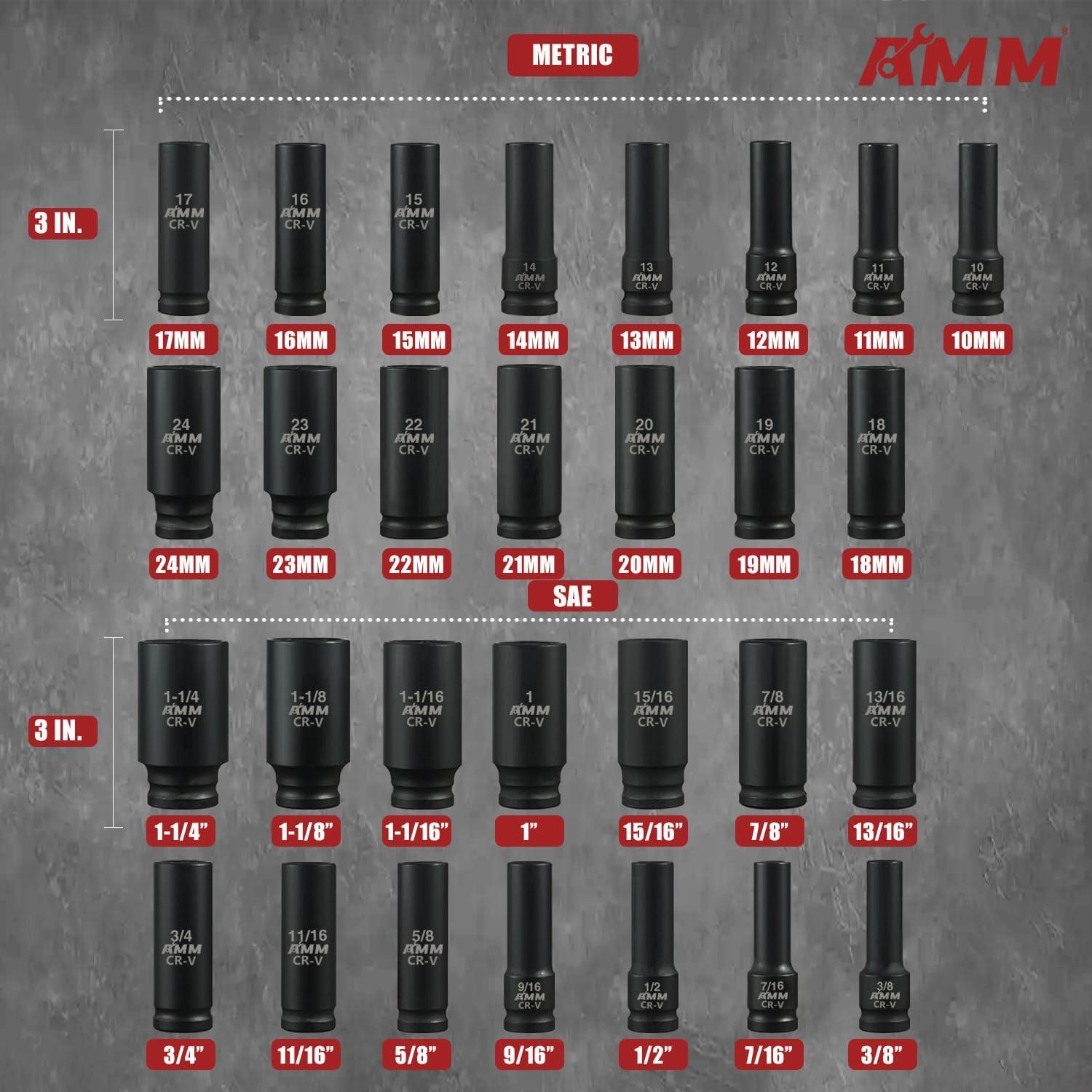 Juego de Enchufes de Impacto Profundo AMM 35 Piezas 1/2"