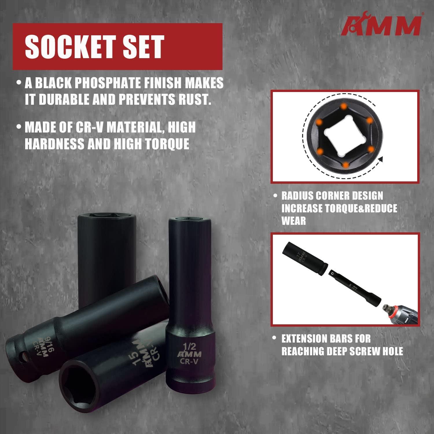 Juego de Enchufes de Impacto Profundo AMM 35 Piezas 1/2"