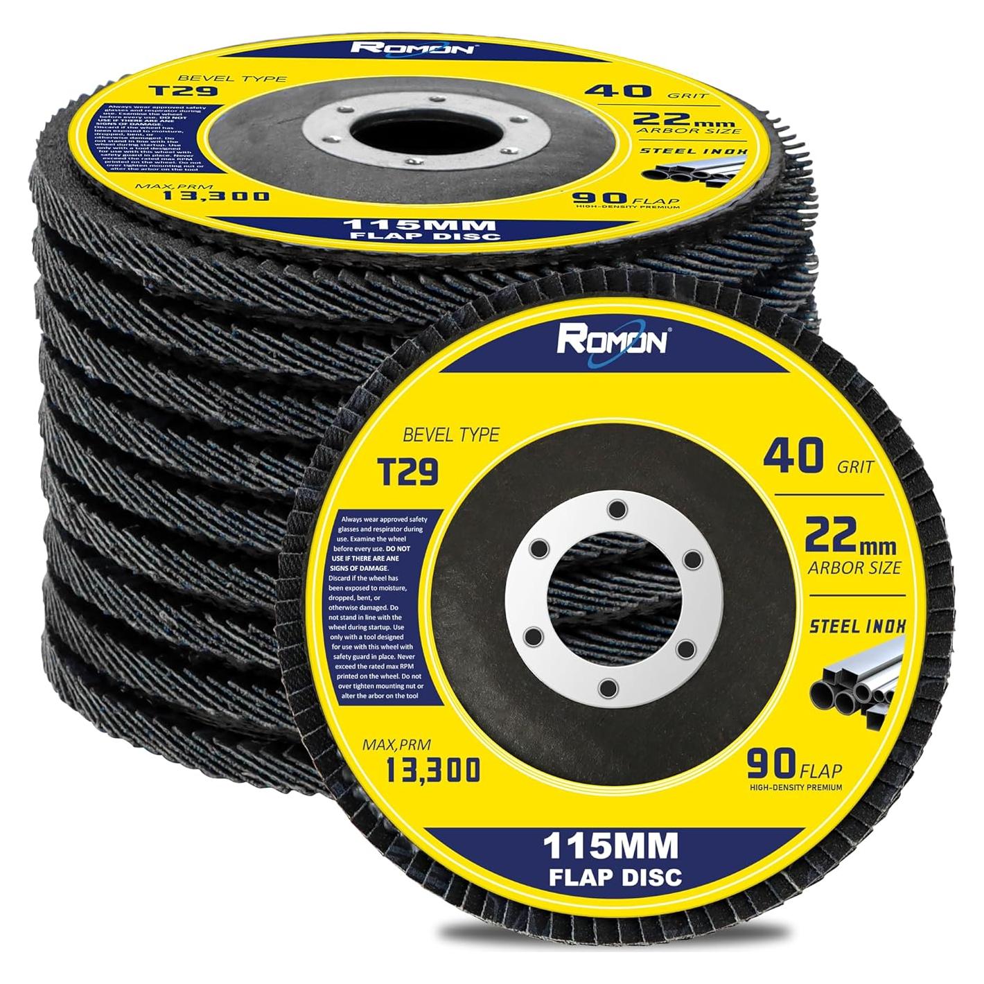 Discos de Aletas ROMON 40 Granos 115mm Paquete de 10