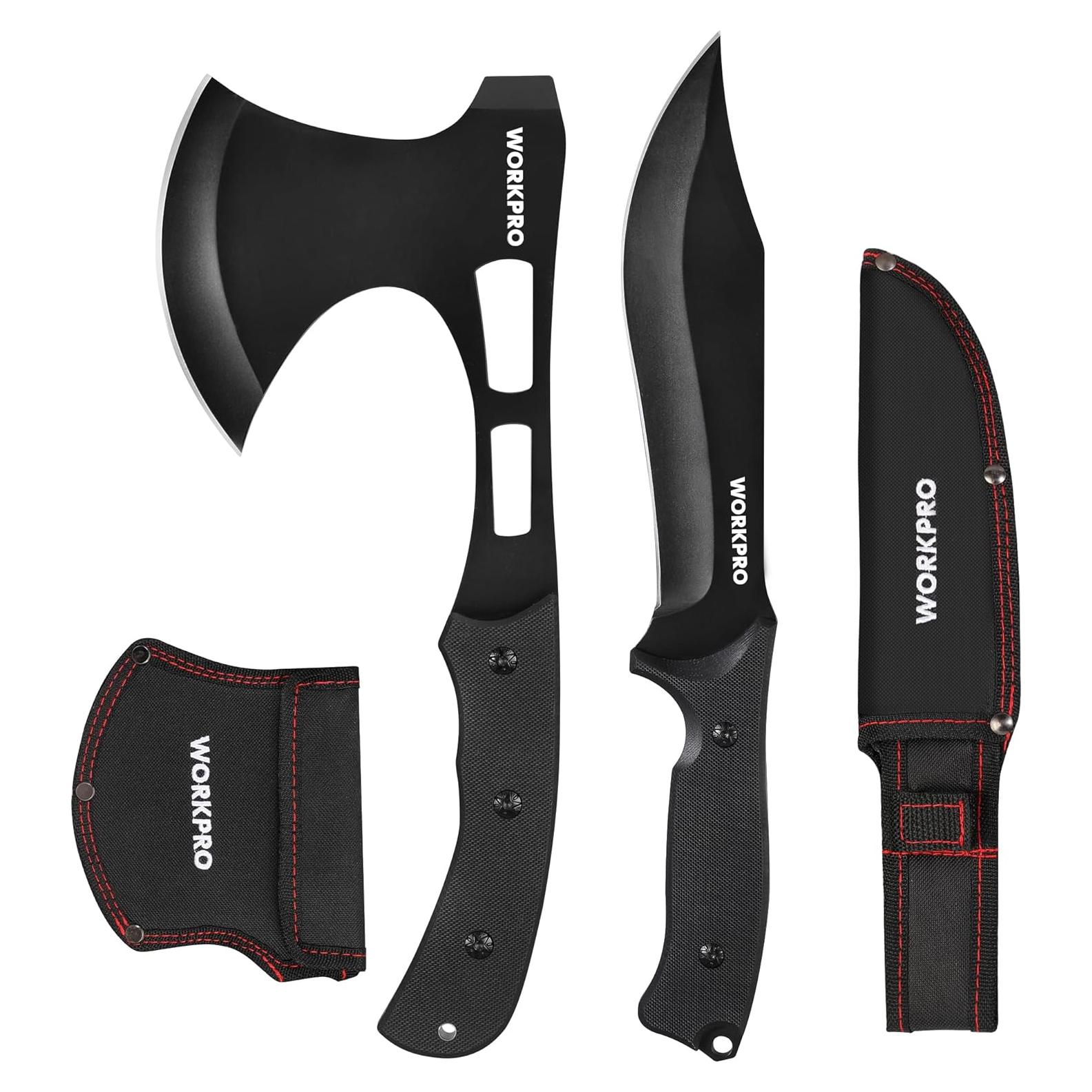 Conjunto Cuchillo y Hacha WORKPRO - Táctico y Camping