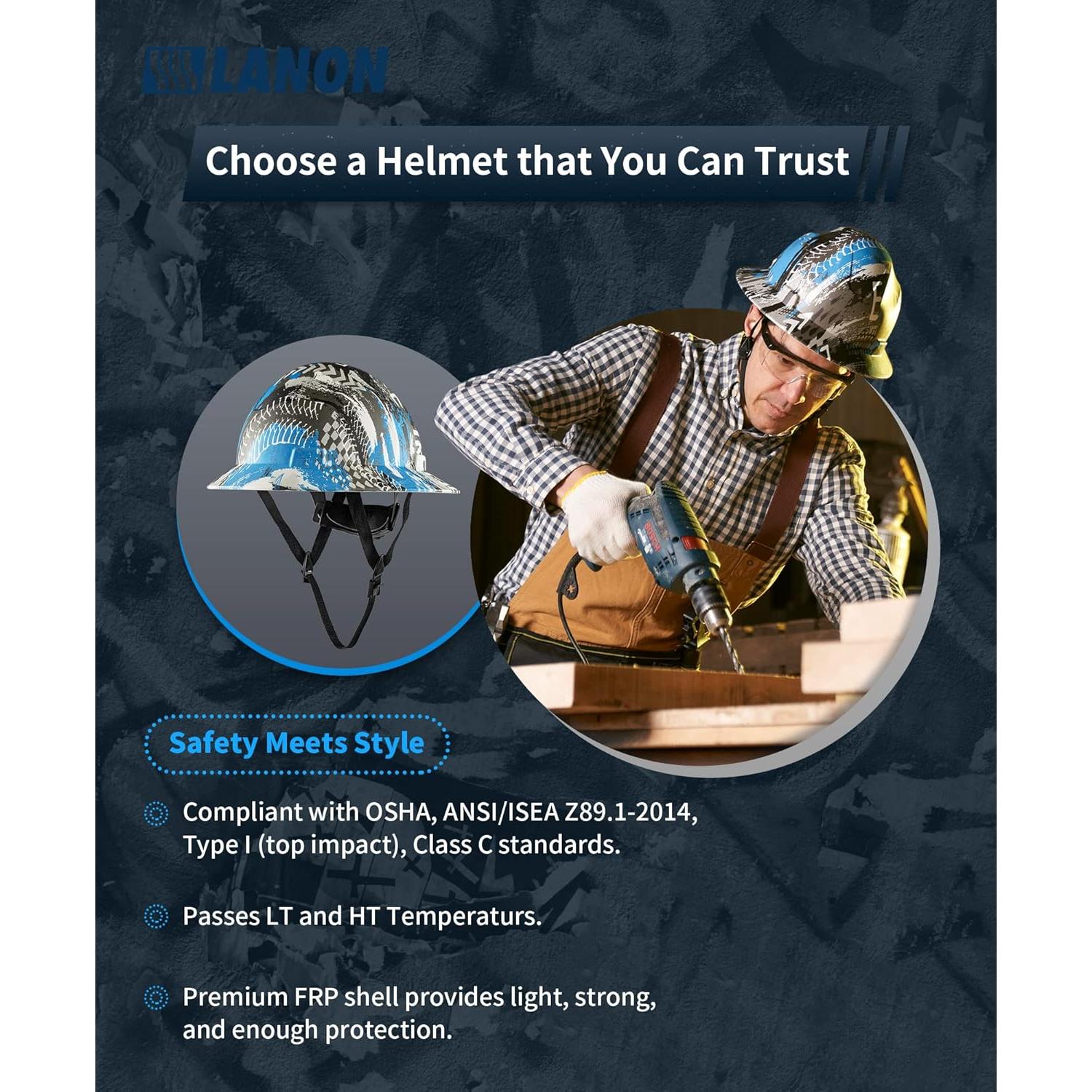 Casco de Seguridad LANON FRP Azul Ajustable OSHA