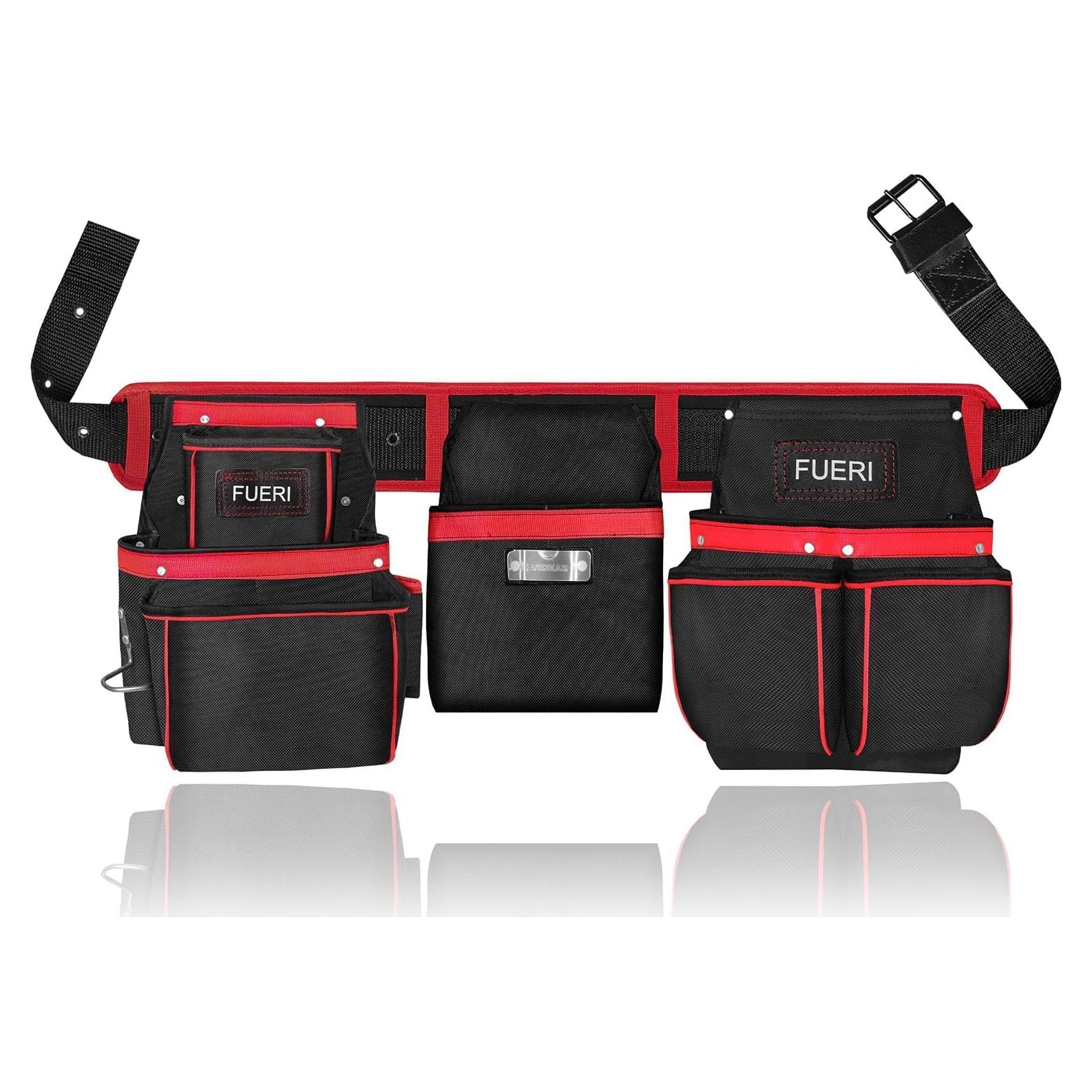 Cinturón de Herramientas FUERI 23 Bolsillos Nylon Negro/Rojo