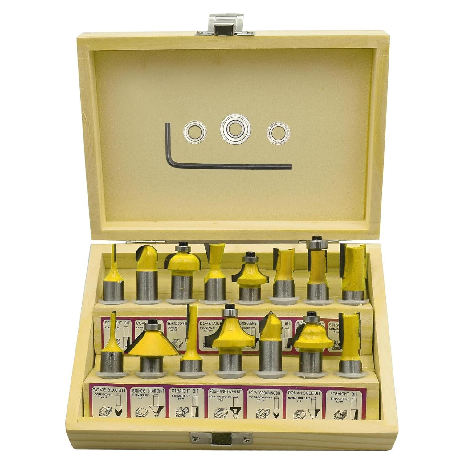 Juego de Brocas de Router 15 Piezas CHCYWJGJ 1/2" Vástago