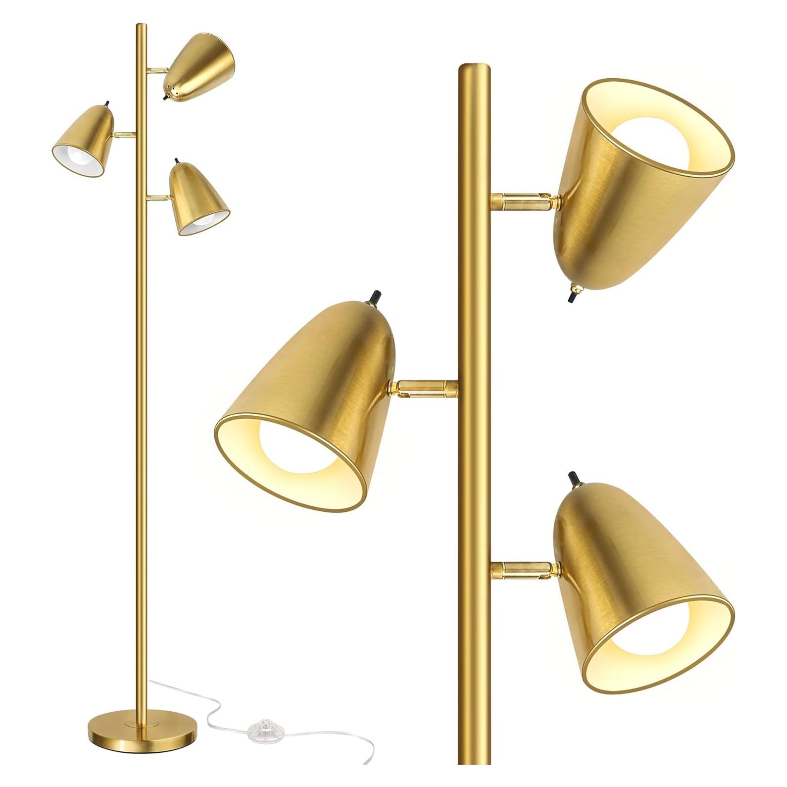 Lámpara de Pie Qimh Oro Cepillado 3 Bombillas LED Ajustables