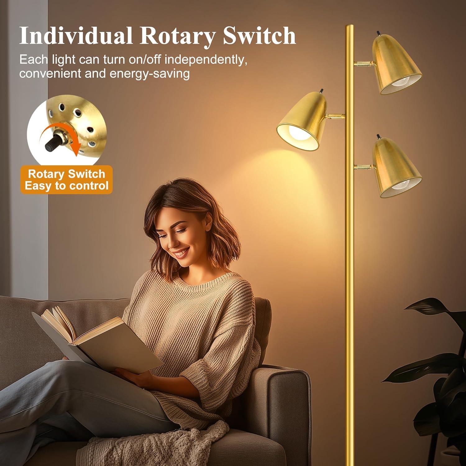 Lámpara de Pie Qimh Oro Cepillado 3 Bombillas LED Ajustables