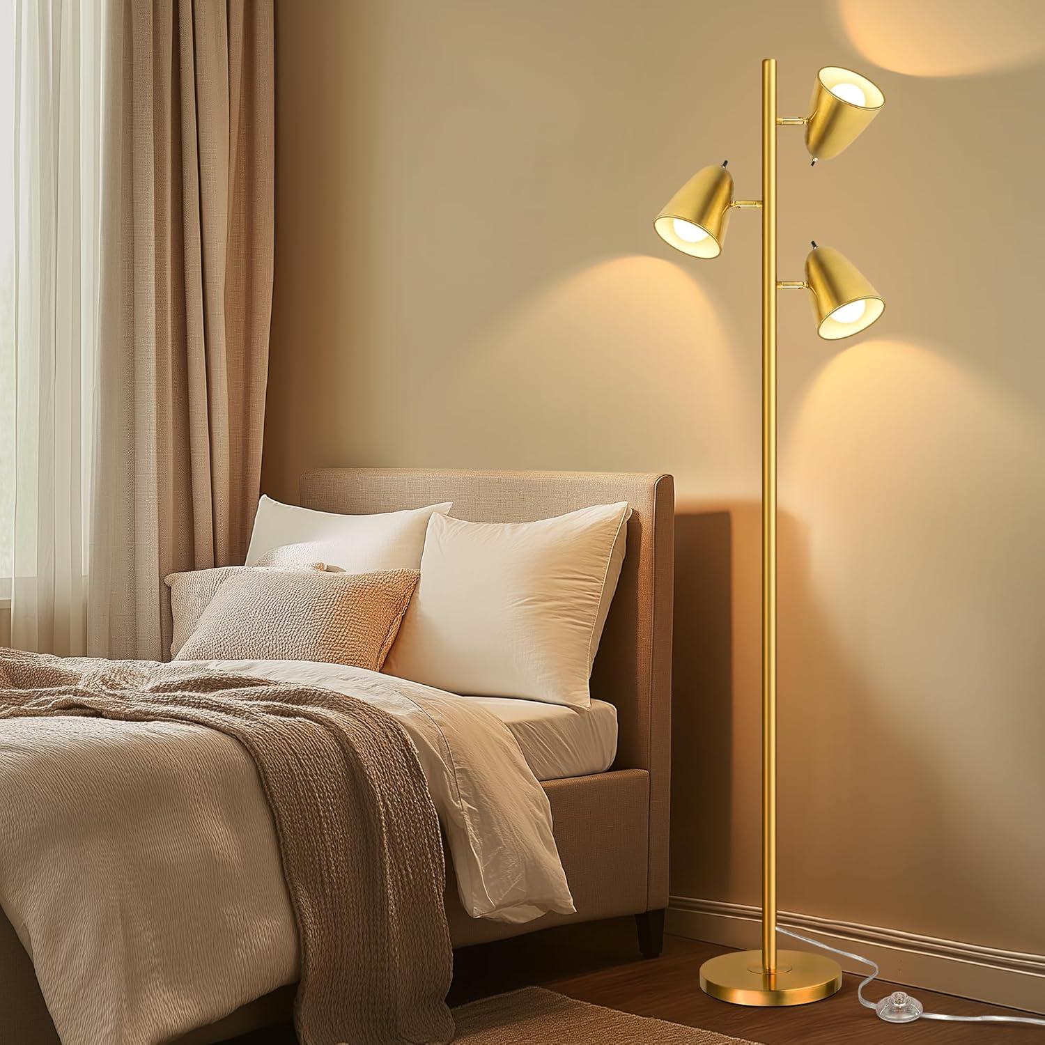 Lámpara de Pie Qimh Oro Cepillado 3 Bombillas LED Ajustables