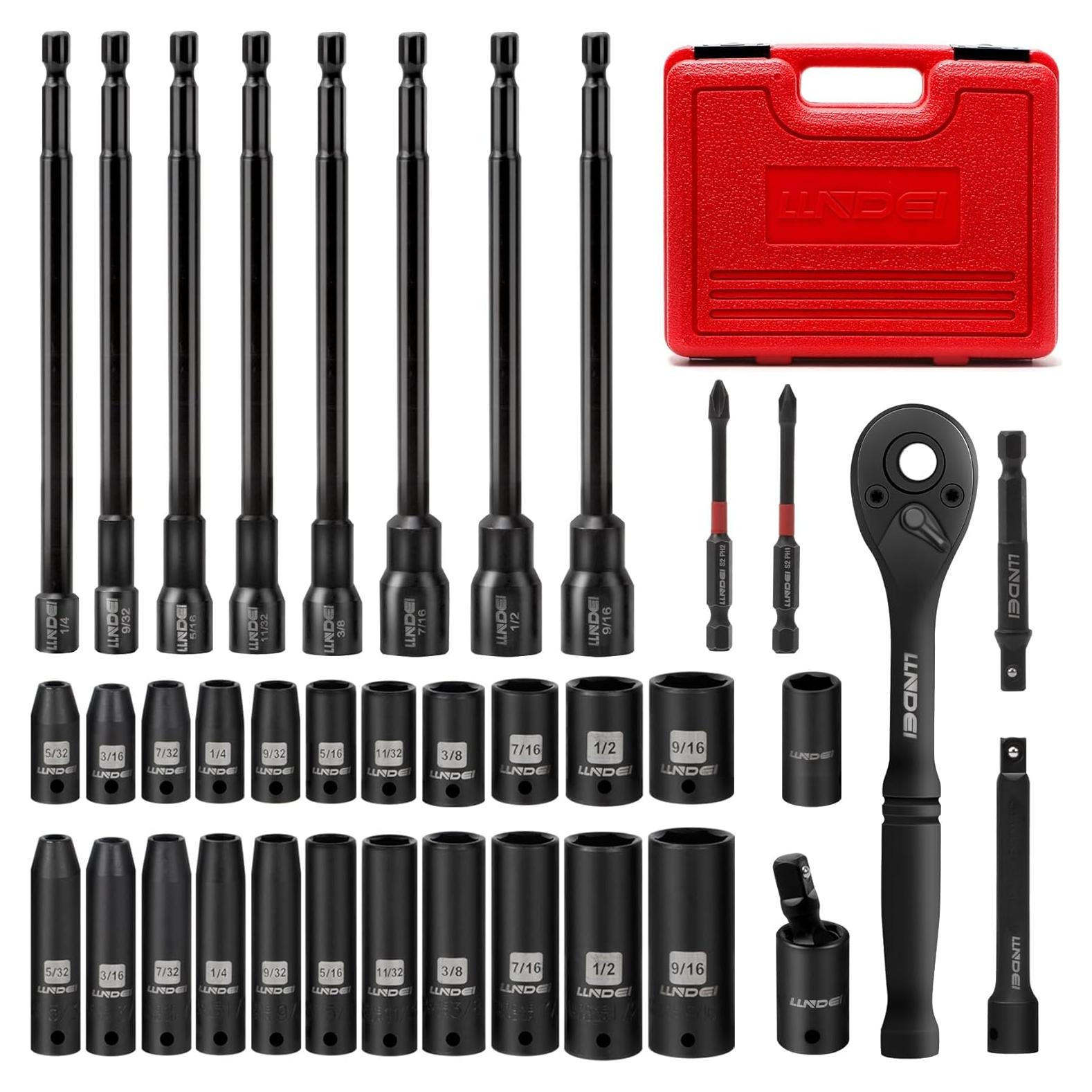 Juego de Enchufes y Destornilladores LLNDEI 38PCS SAE