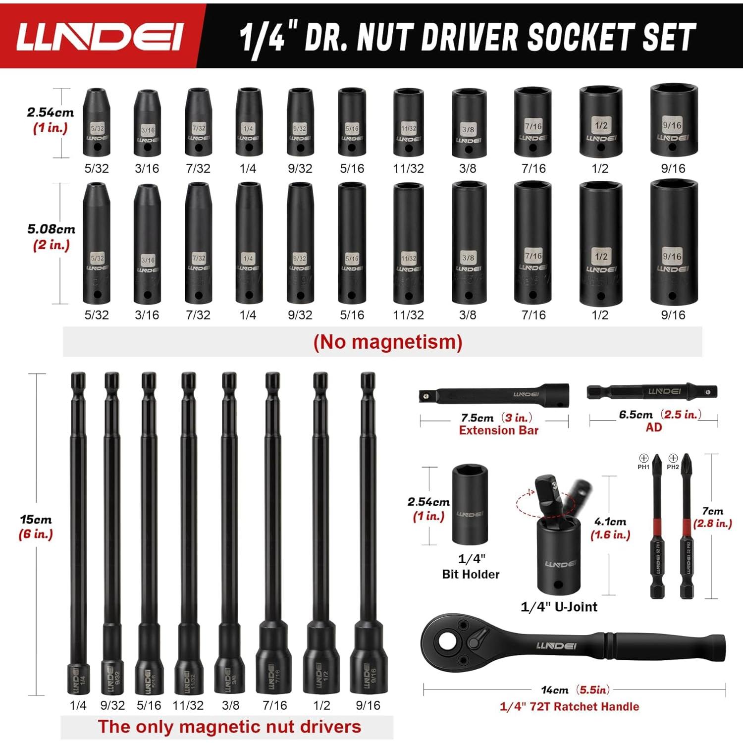 Juego de Enchufes y Destornilladores LLNDEI 38PCS SAE