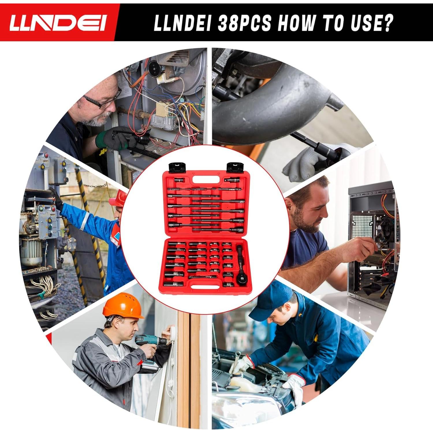 Juego de Enchufes y Destornilladores LLNDEI 38PCS SAE