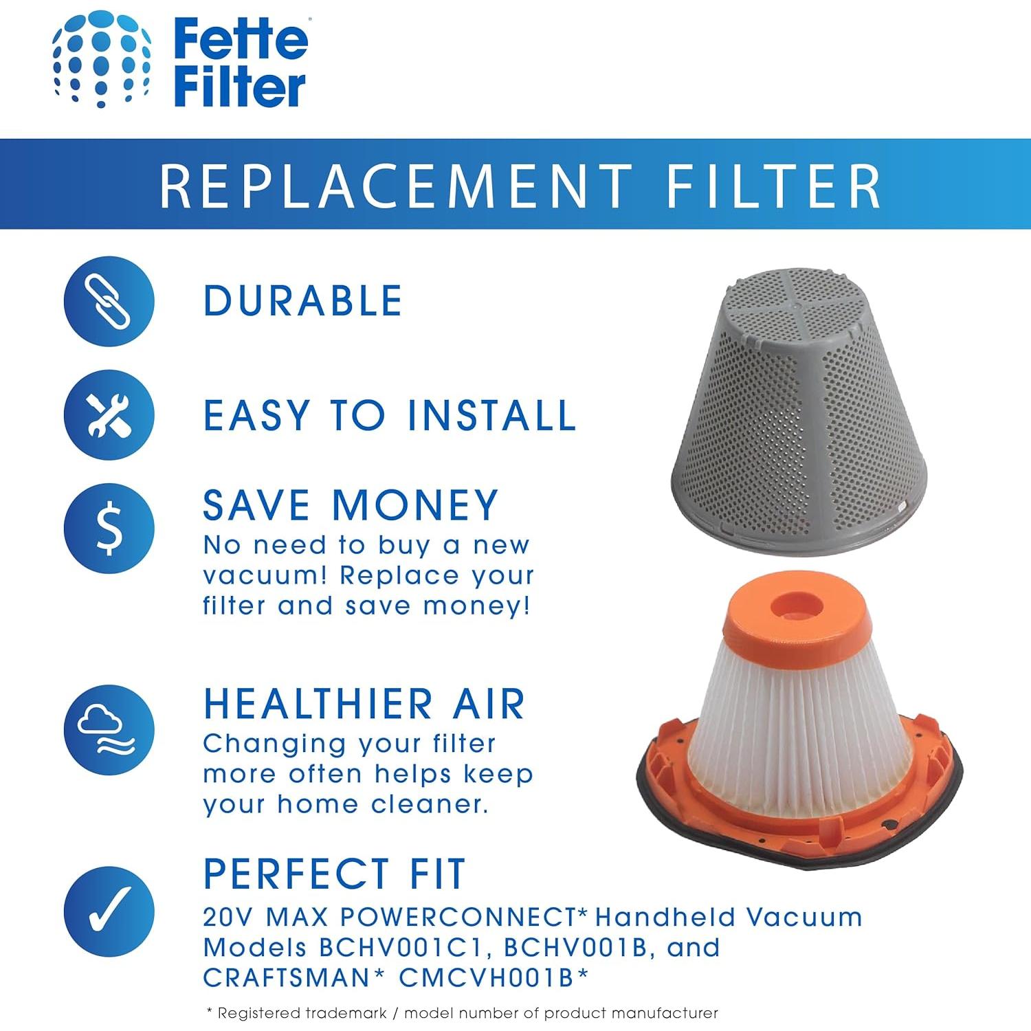 Juego de Filtros de Vacío Fette Filter para BLACK+DECKER 20V