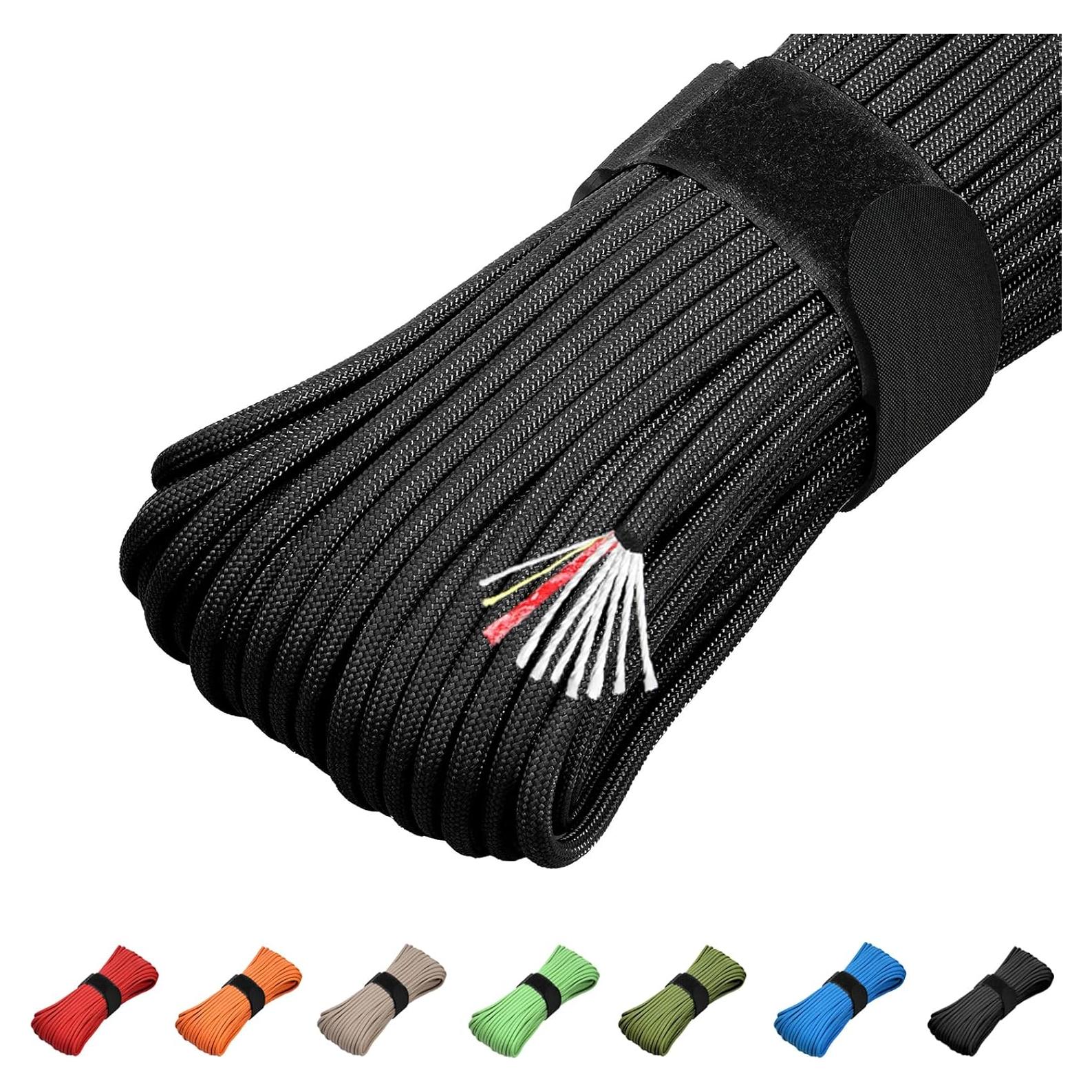 Survival Paracord 550 Fire Paracord Survivor Cord Nlyon Rope 10 Strands US Military Type III 550 Parachute Cord with Integrated Fishing Line, Fire-Starter Tinder 4 in 1