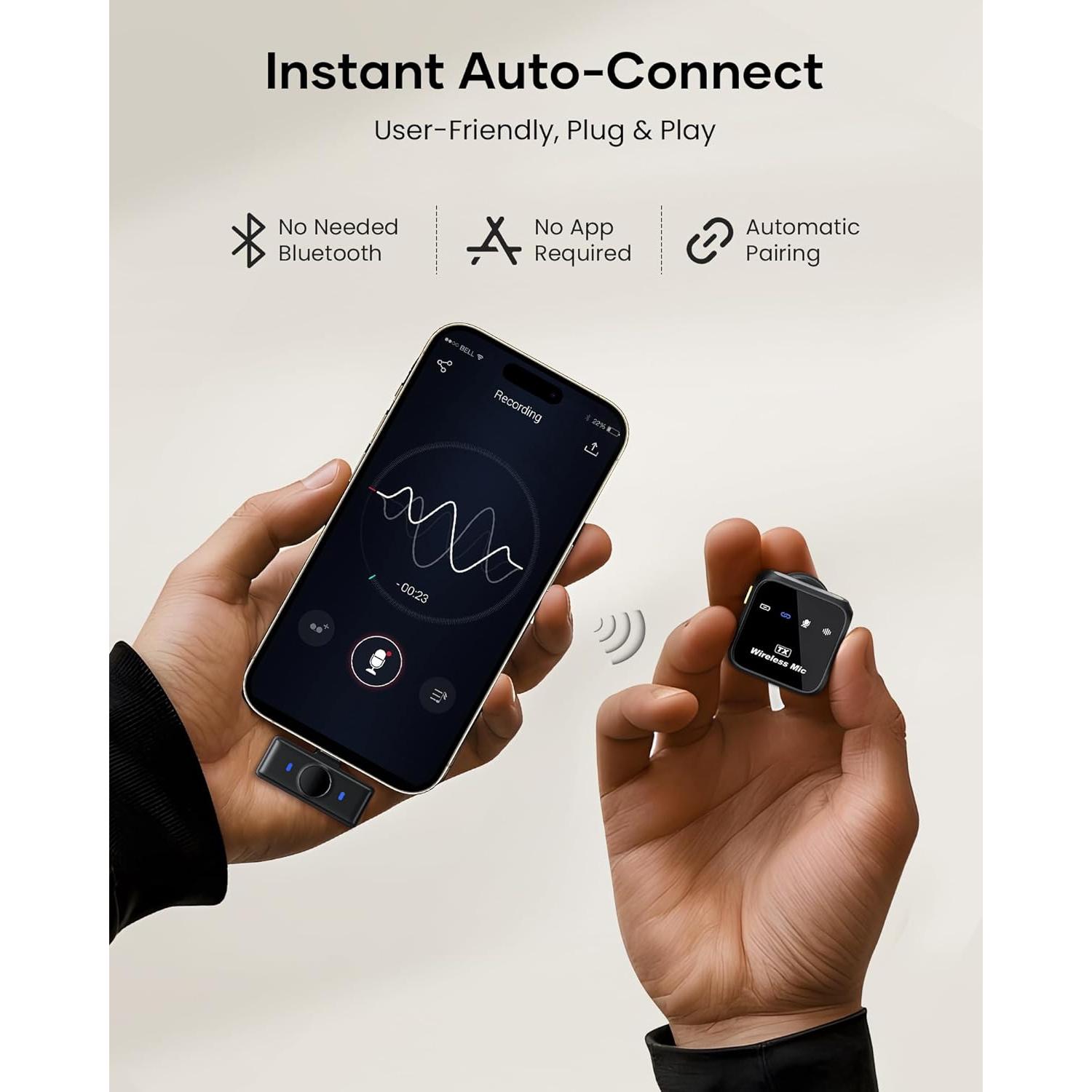 Micrófono Lavalier Inalámbrico KUKIHO DX12 80h Batería 50m Rango