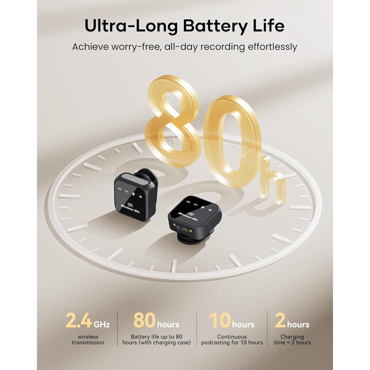 Micrófono Lavalier Inalámbrico KUKIHO DX12 80h Batería 50m Rango