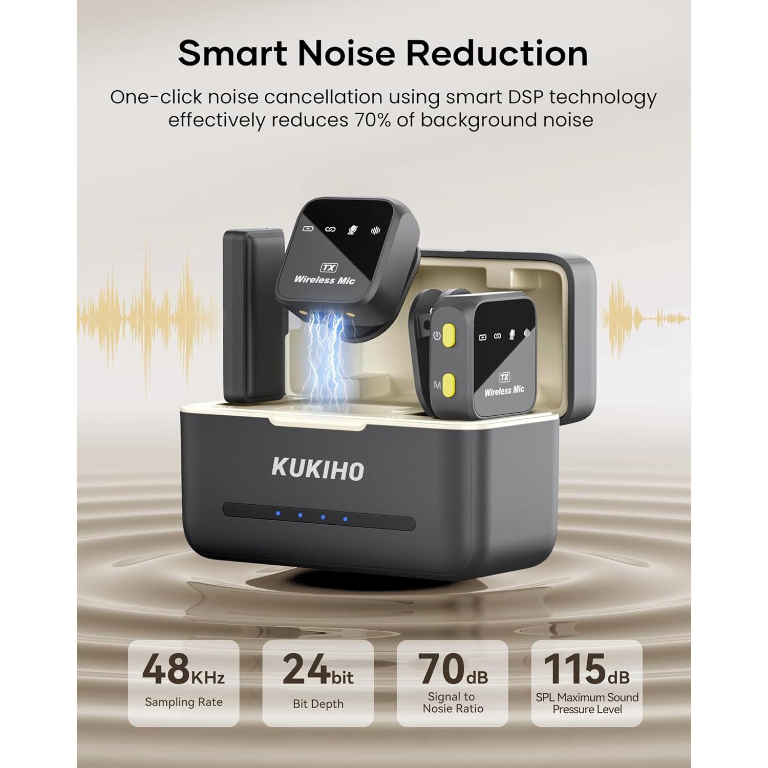 Micrófono Lavalier Inalámbrico KUKIHO DX12 80h Batería 50m Rango