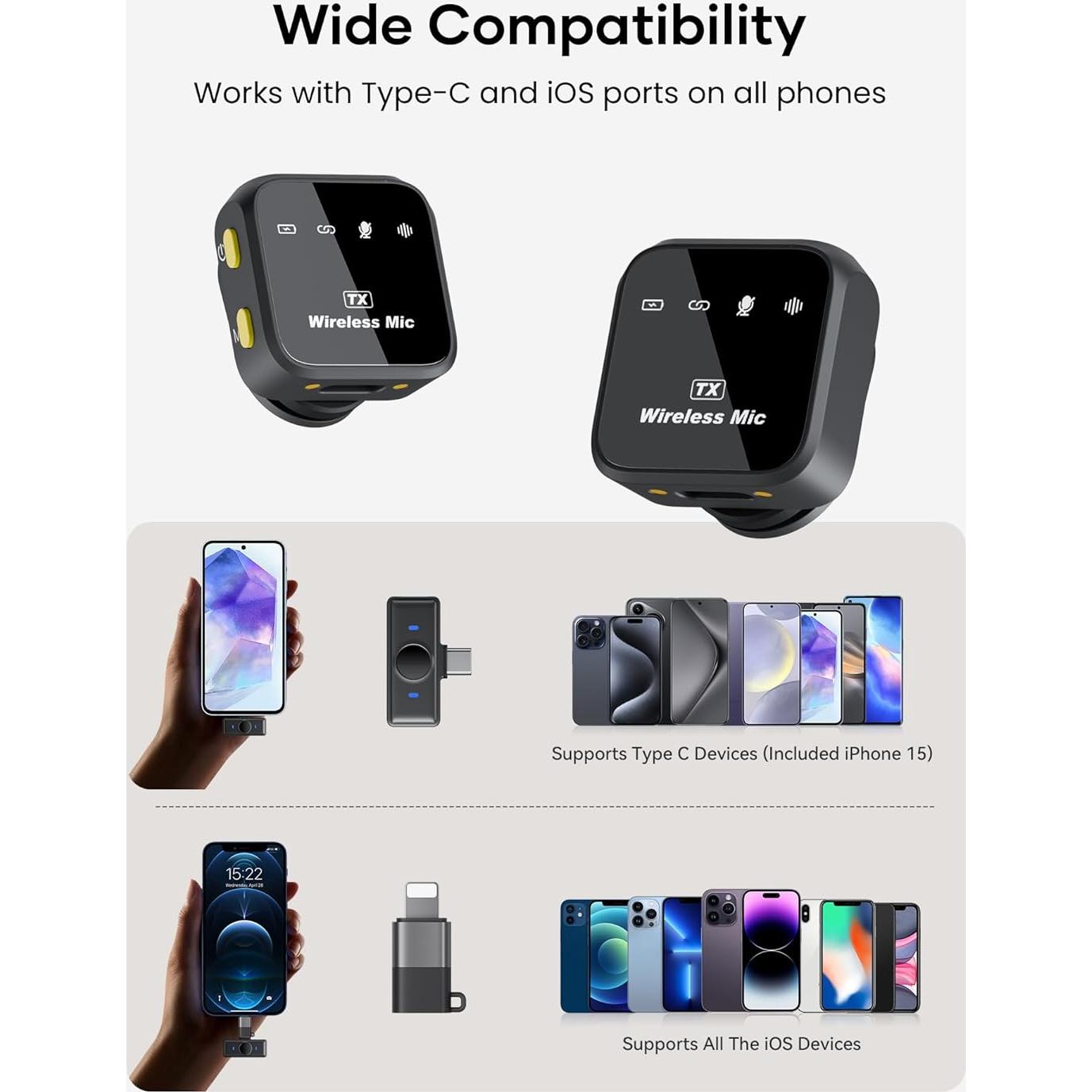 Micrófono Lavalier Inalámbrico KUKIHO DX12 80h Batería 50m Rango