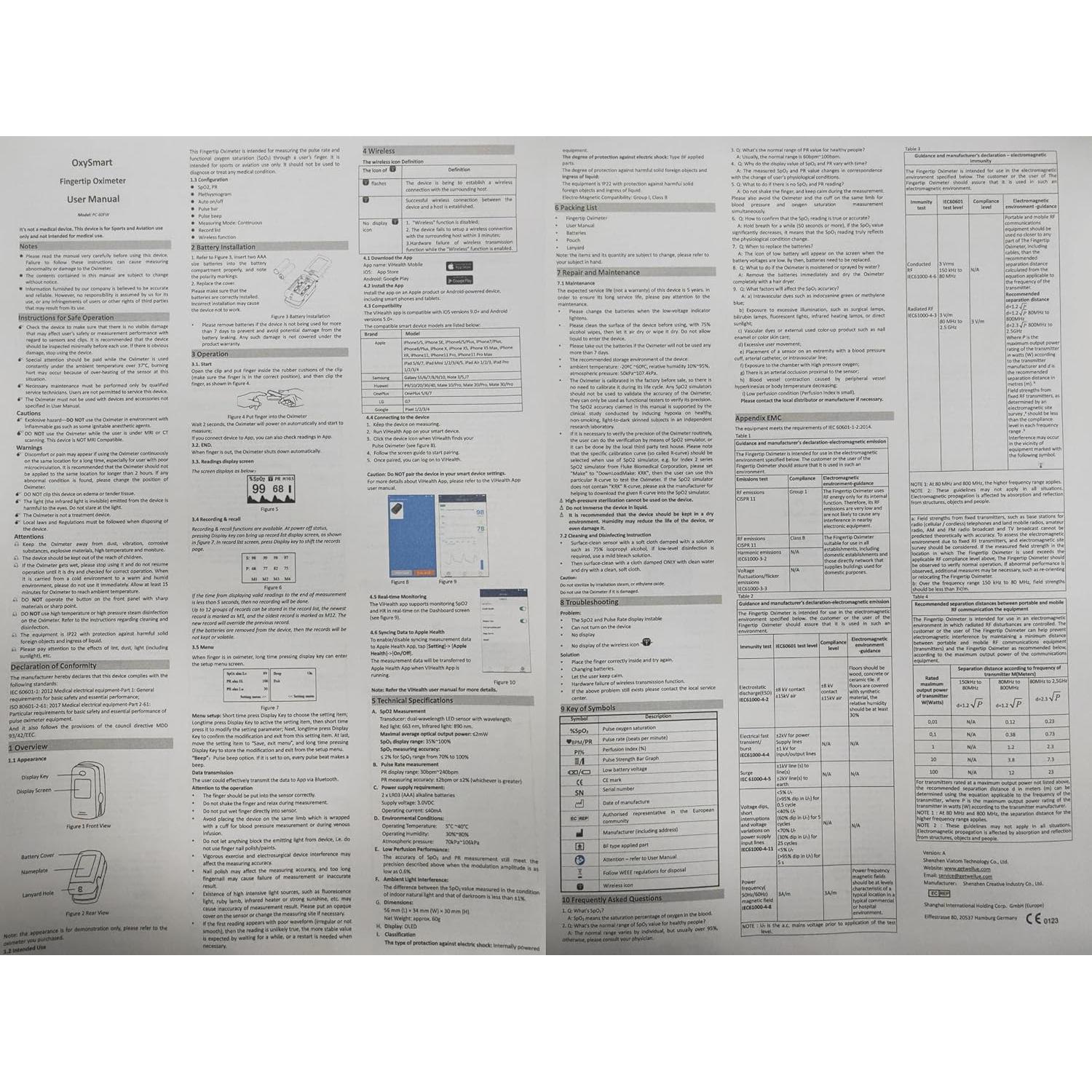 Oxímetro de Pulso Bluetooth Wellue PC-60FW, Medidor de O2